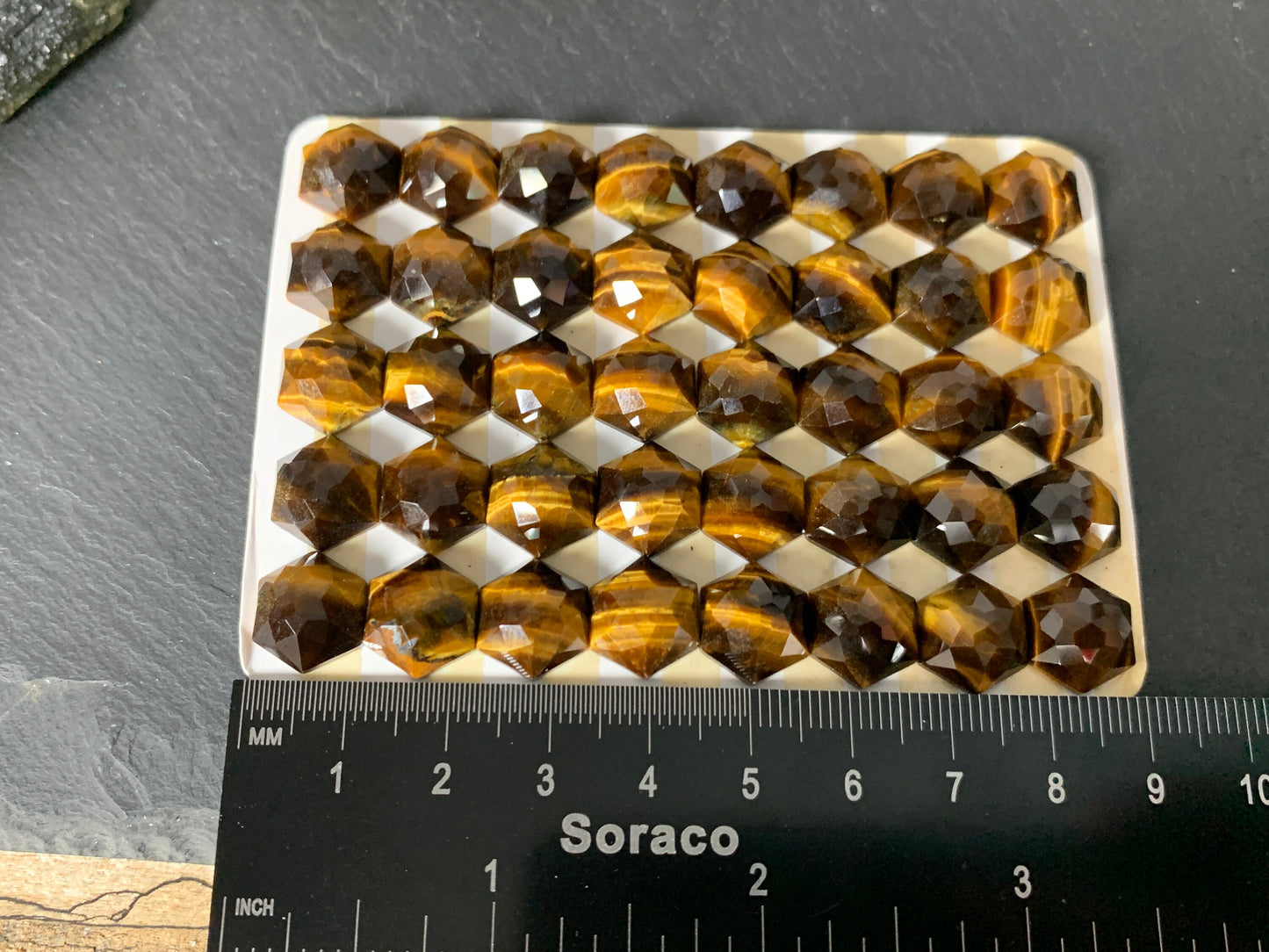 Faceted Tiger Eye hexagon 11mm cabochon - Calibrated cabochons