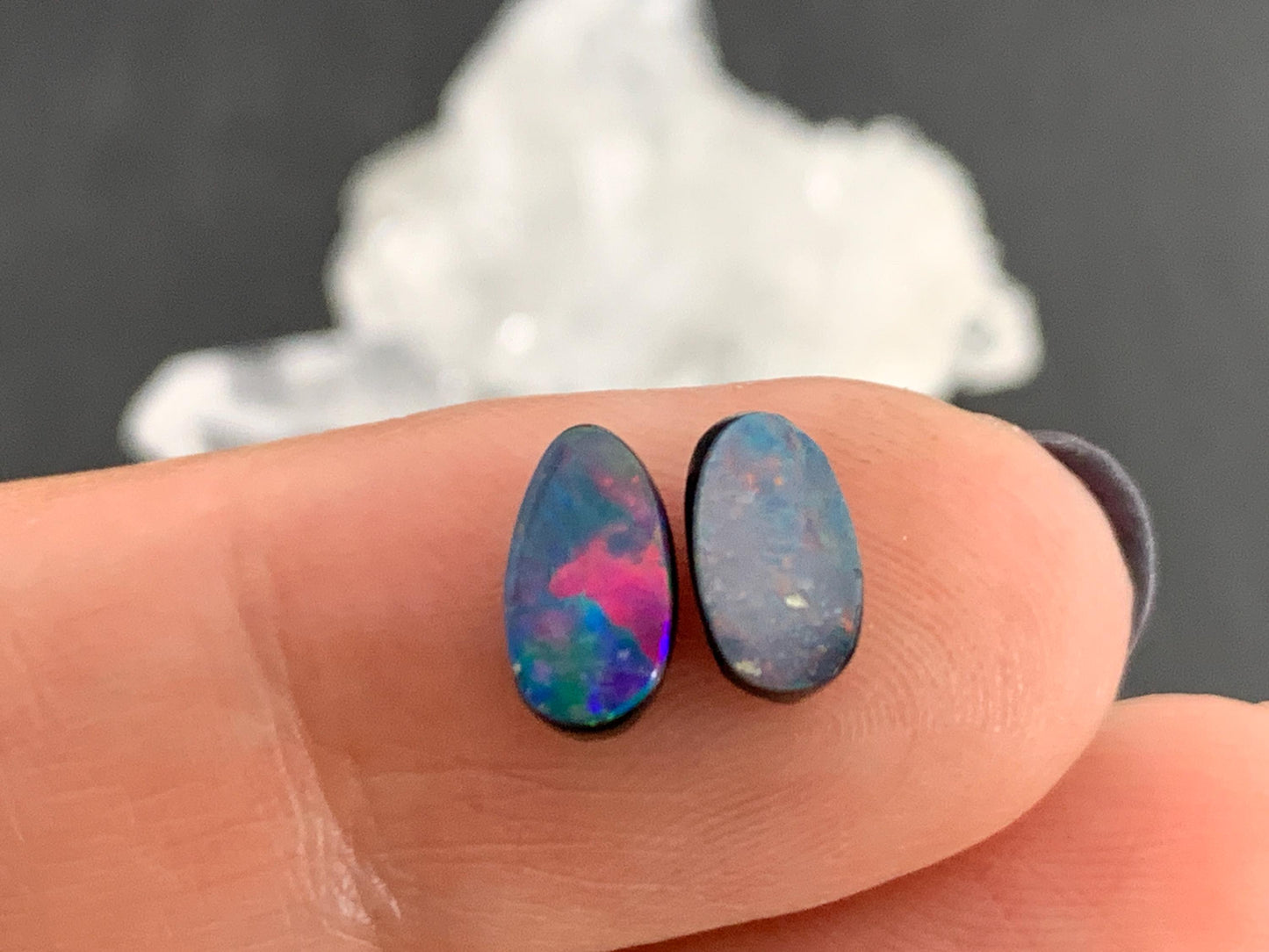 Australian Opal doublet 5x8mm pair of cabochons