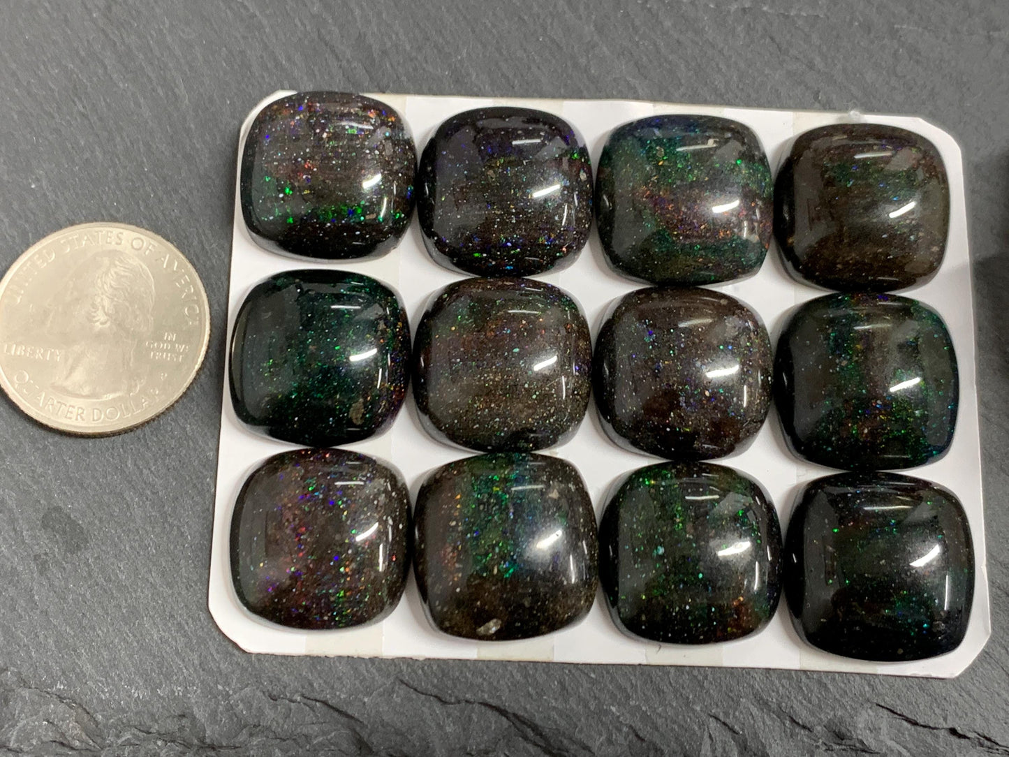 Black Andamooka Opal square 20mm cabochon - Matrix Australian Opal