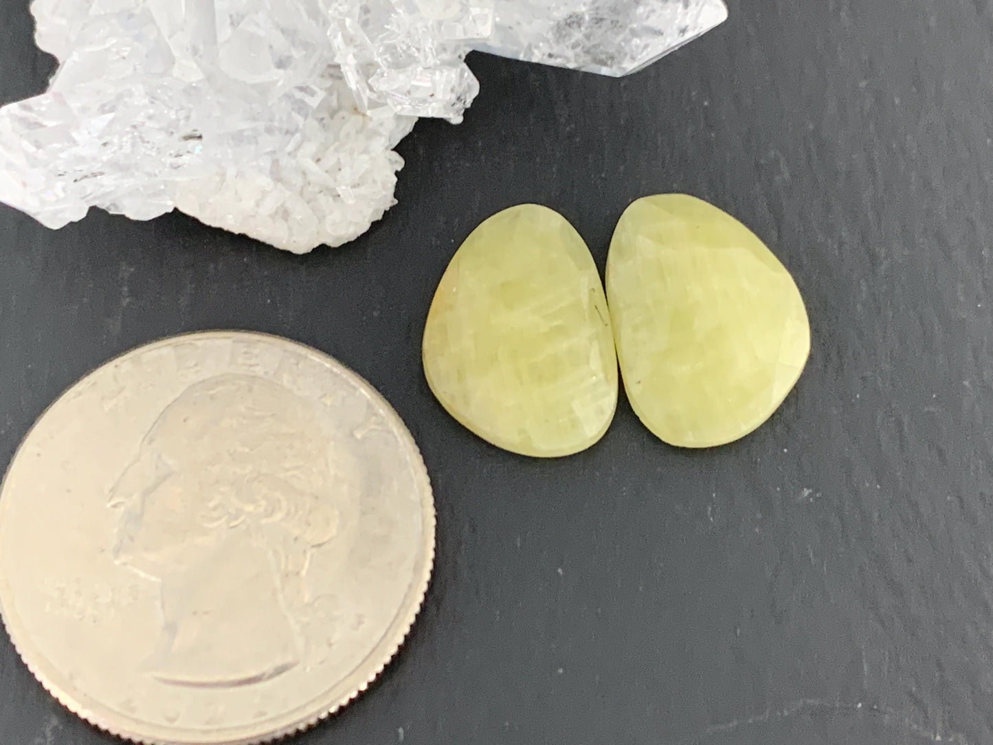 Faceted Yellow Sapphire pair 11x16x4mm cabochon