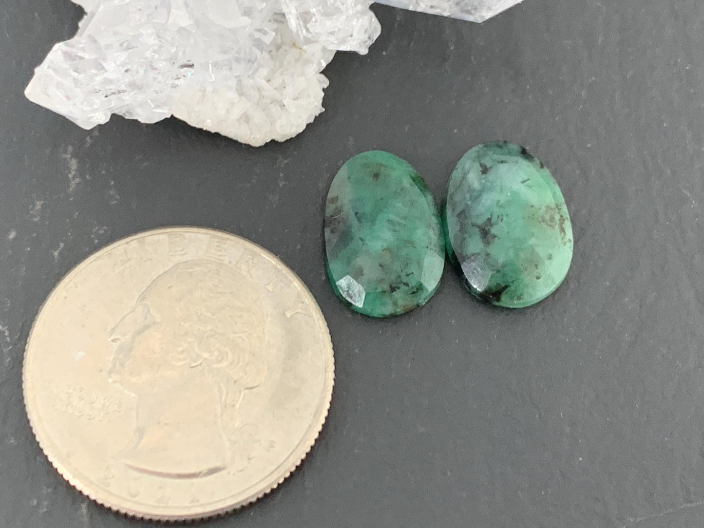 Faceted Emerald Pair 10x14x3mm cabochon