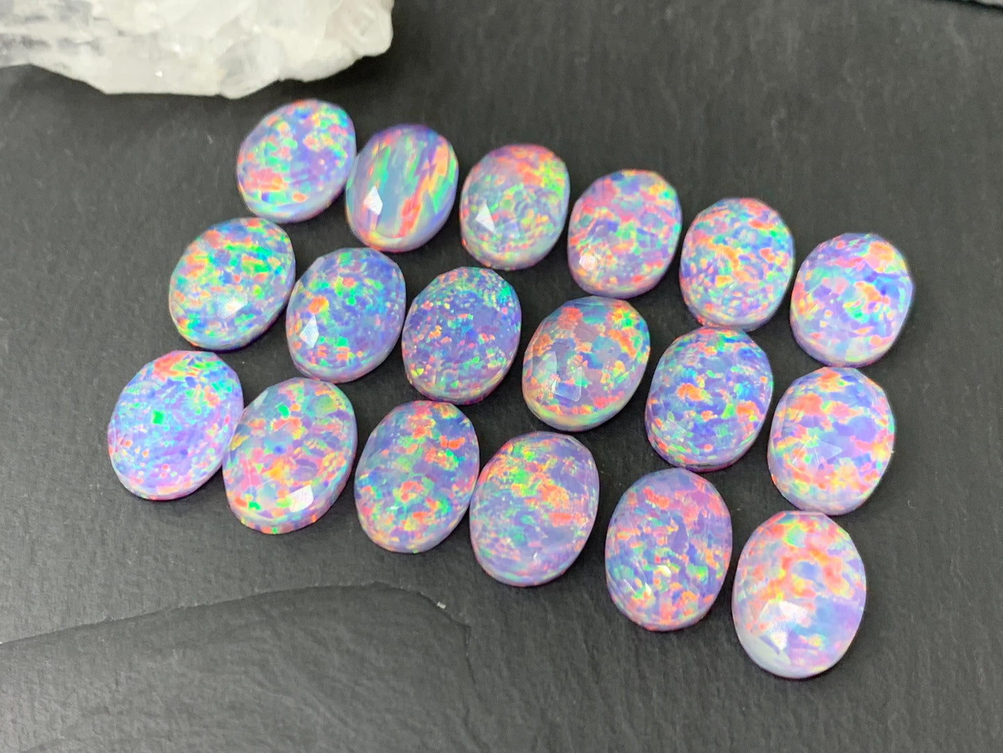Faceted Aurora Opal oval 10x14mm cabochons - Doublet cabochons