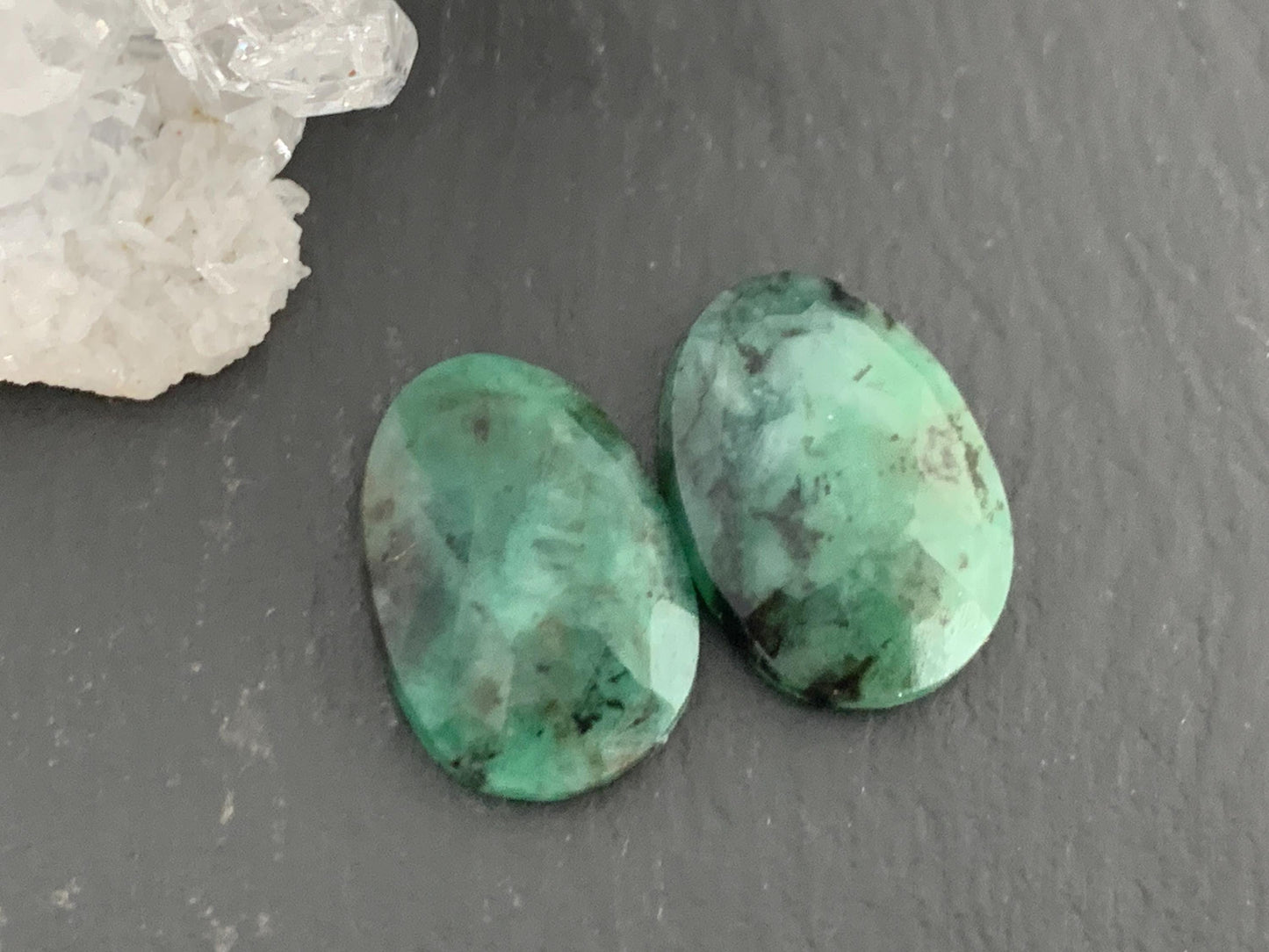 Faceted Emerald Pair 10x14x3mm cabochon