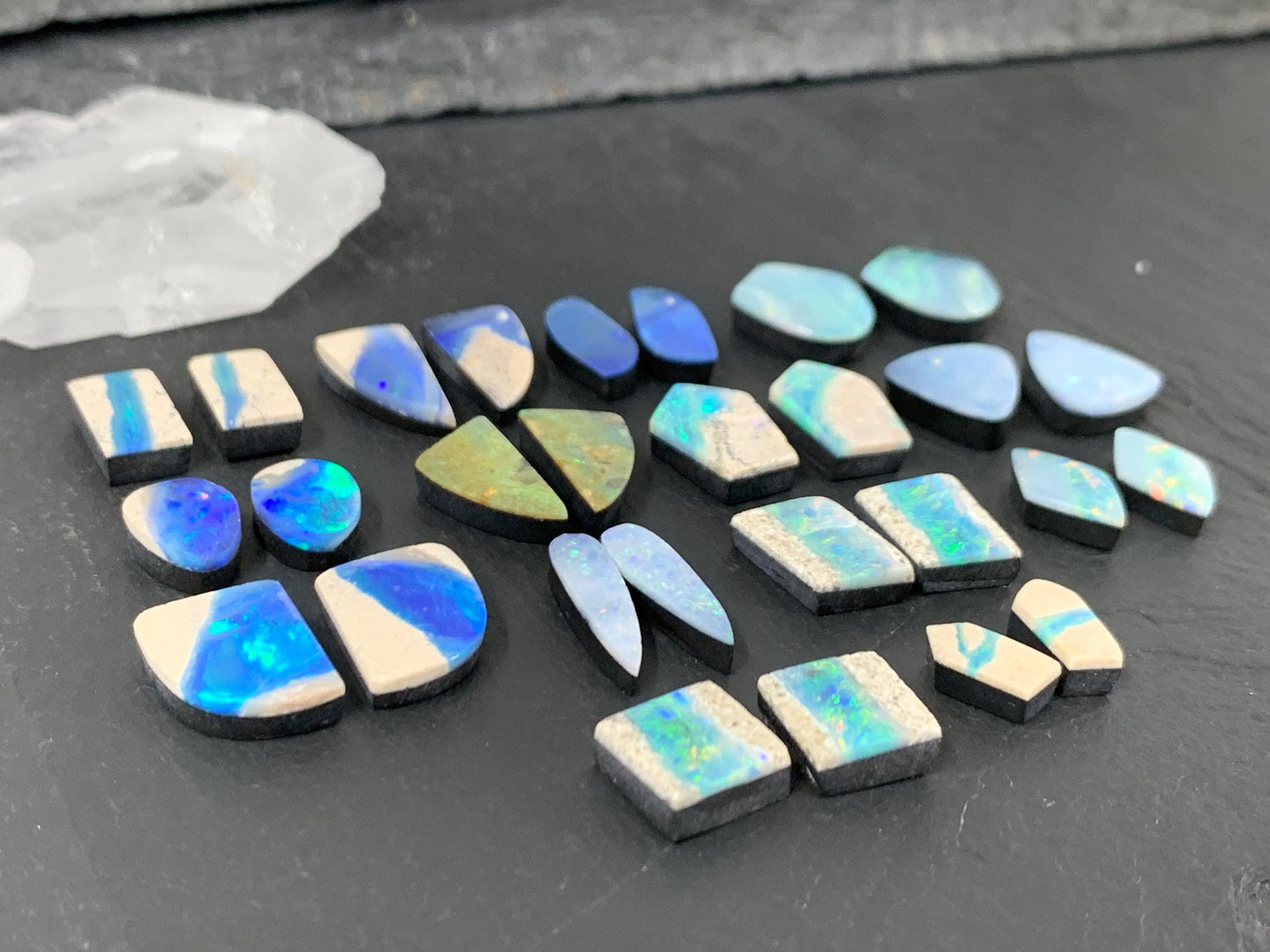 Australian Opal doublet pair 9-15mm long cabochon