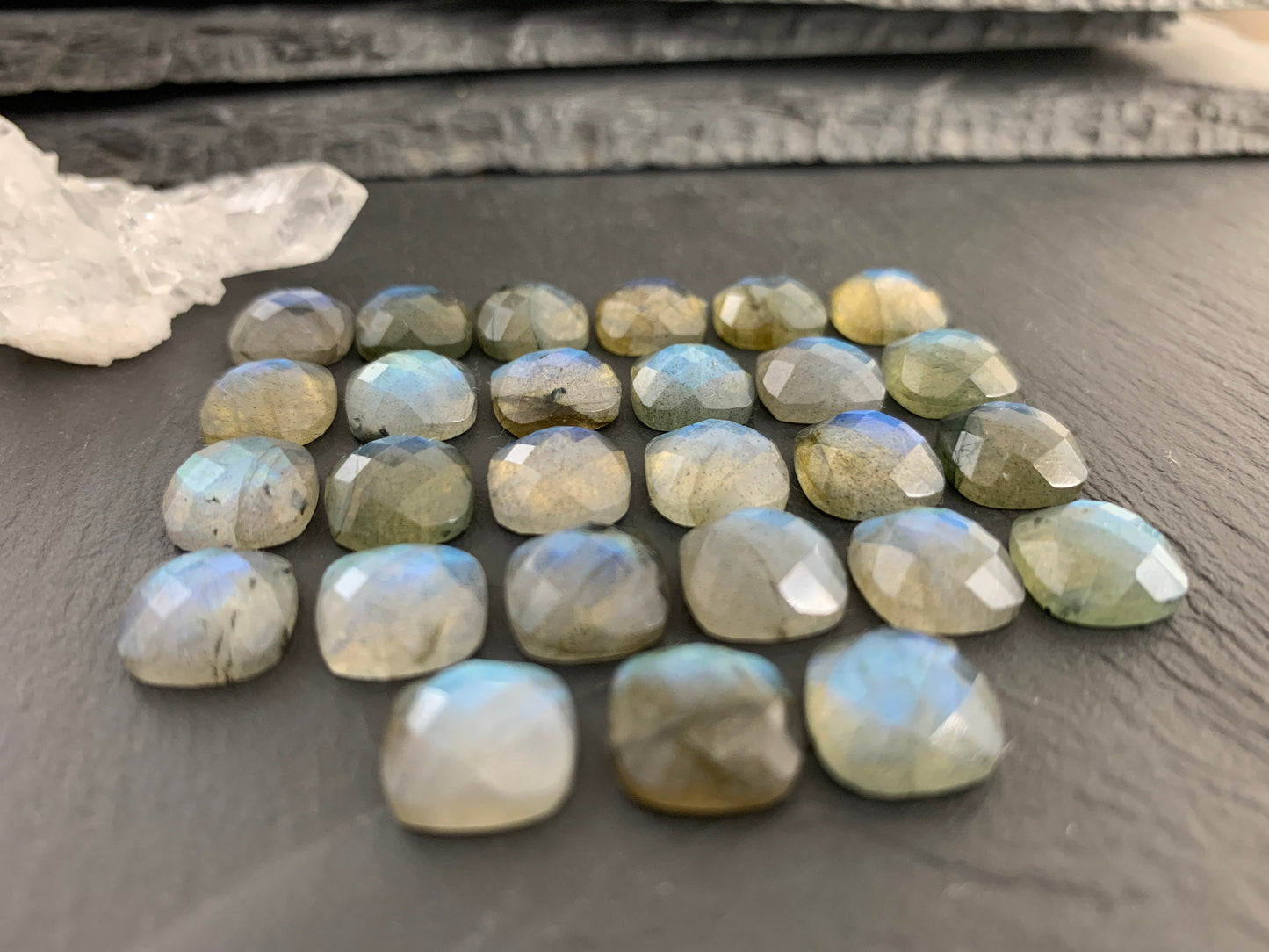 Faceted Labradorite square 10x10mm cabochon