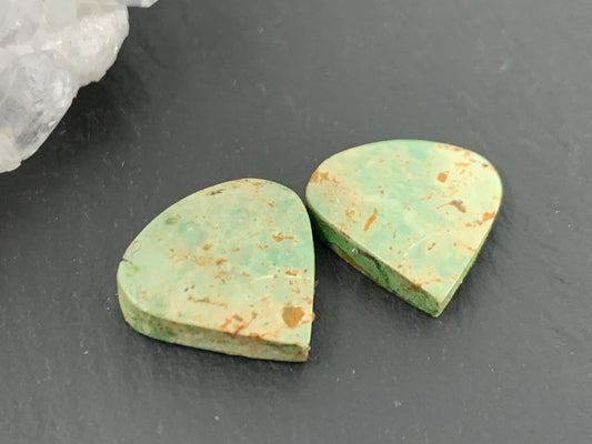 Tibetan Turquoise Pair 13x14mm Cabochon - Hand Cut Cabochon