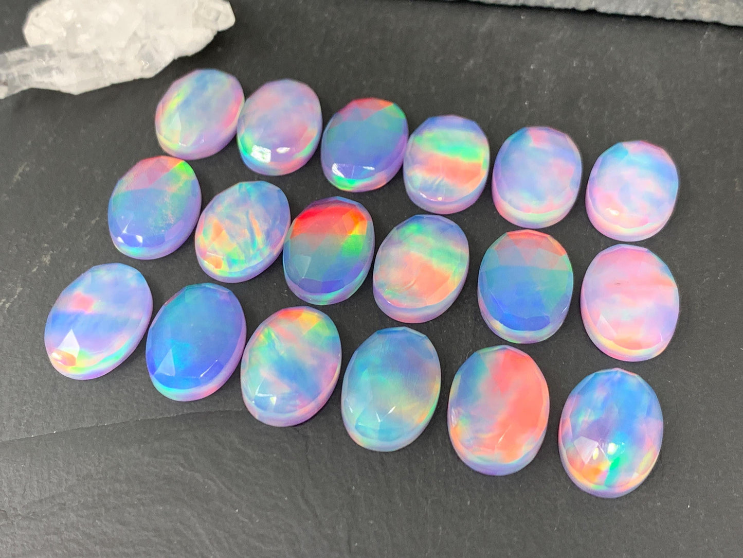 Faceted Aurora Opal Cabochon Oval 13x18mm Synthetic Opal Doublet Gemstone