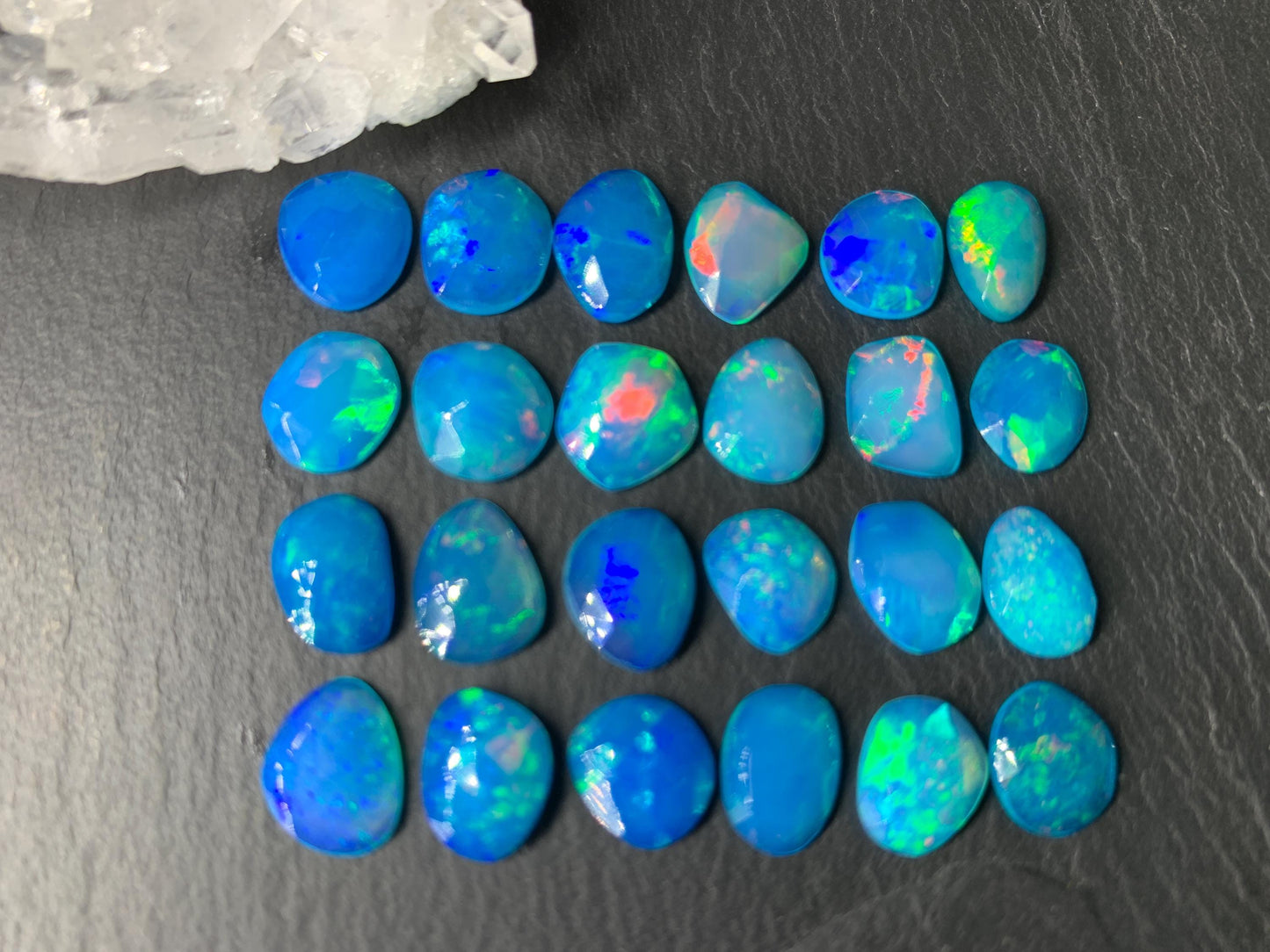 Faceted Blue Ethiopian Opal 8-10mm long cabochon