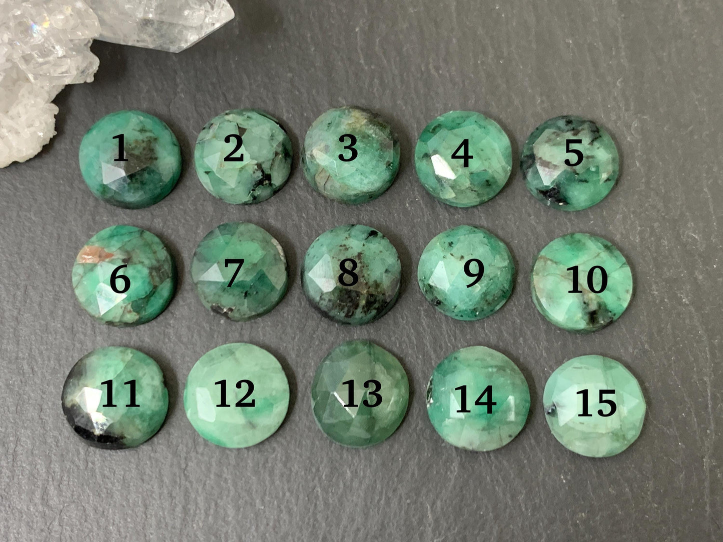 Faceted Emerald round 10mm cabochon