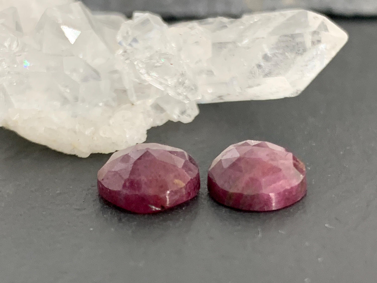 Faceted Ruby pair 8x10x3.5mm cabochon