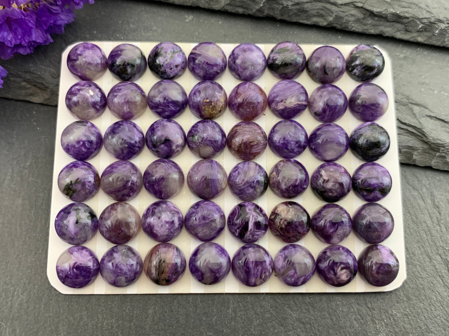 Charoite round 8mm cabochon - Calibrated cabochons