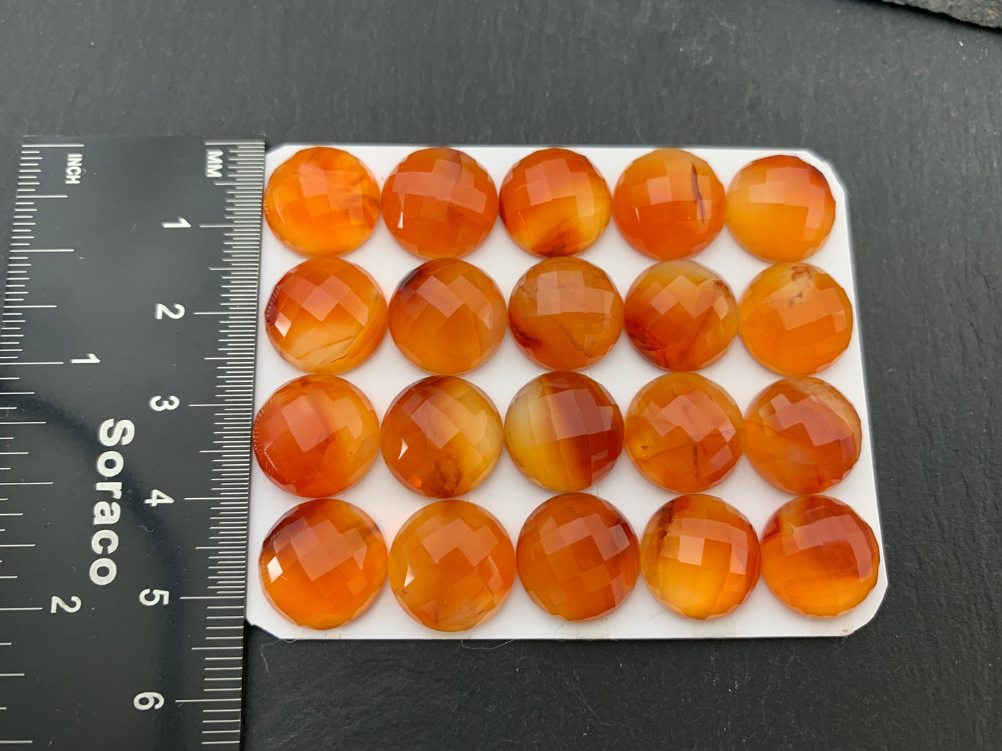 Faceted Carnelian round 13mm cabochon - Calibrated cabochon