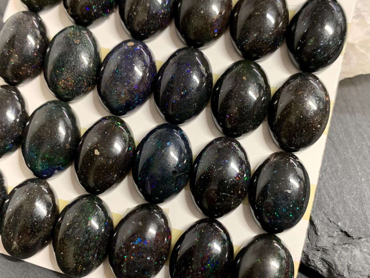Black Andamooka Opal oval 10x14mm cabochon - Calibrated cabochons Andamooka Australia - Matrix Australian Opal