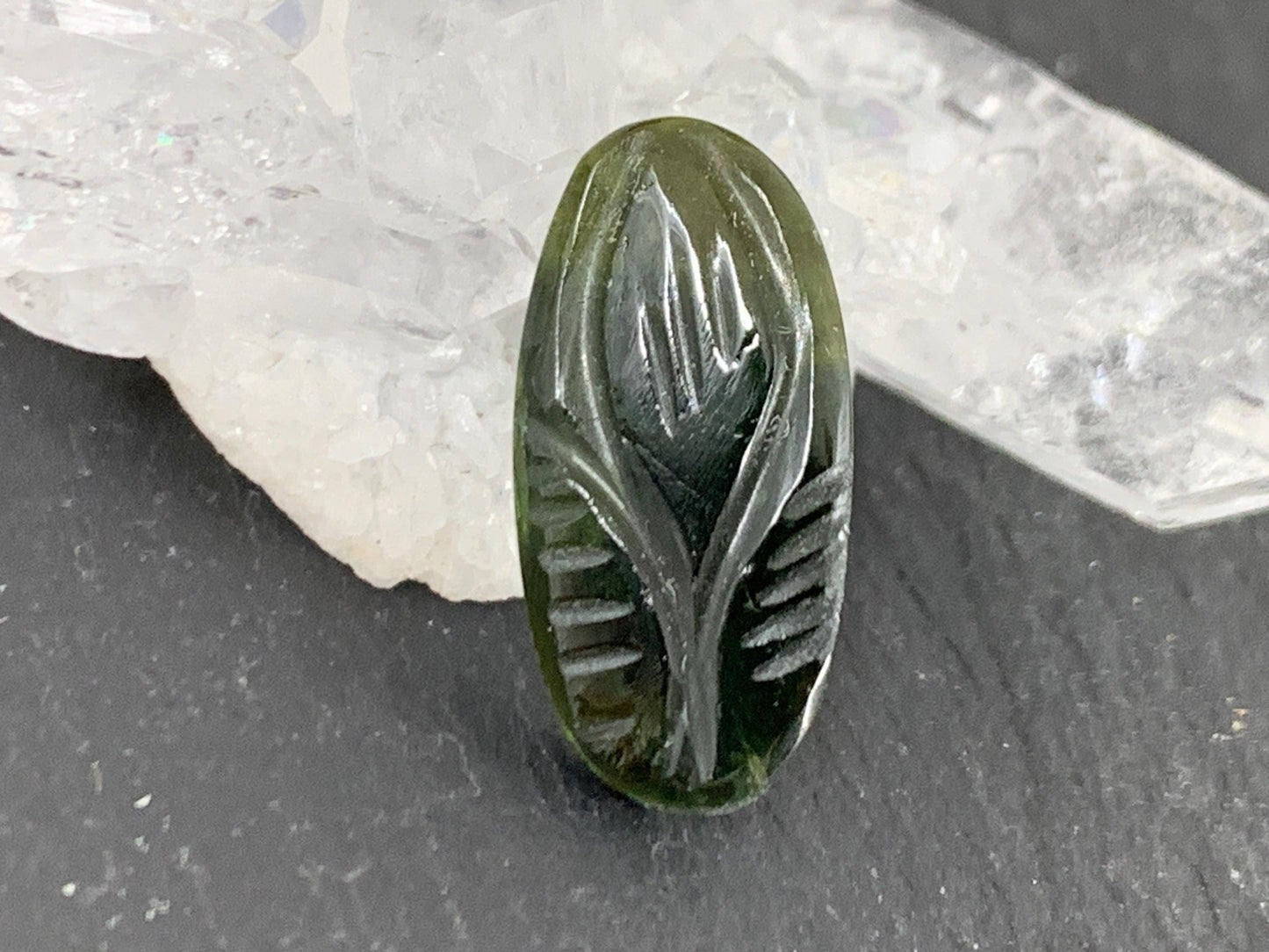 Carved Tourmaline 8x17x2.5mm cabochon