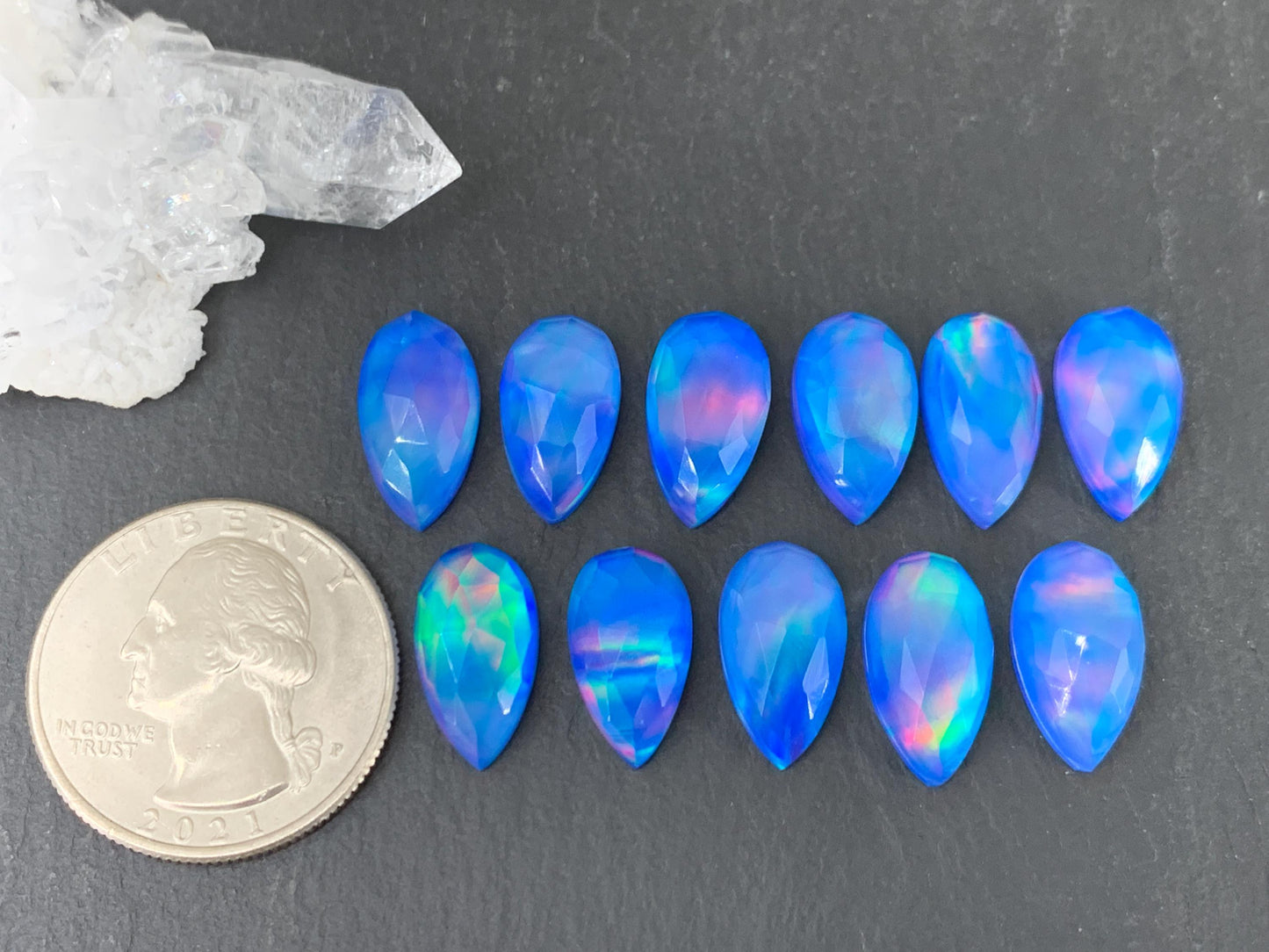 Faceted Aurora Opal pear 8x15mm cabochon - Doublet cabochon