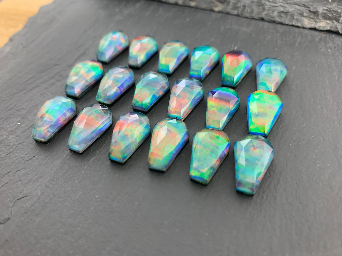 Faceted Aurora Opal coffin 10x16mm cabochon - Doublet cabochon