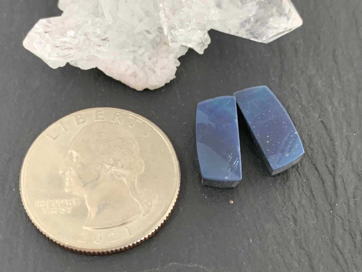 Australian Opal doublet 6x14x4mm pair of cabochons