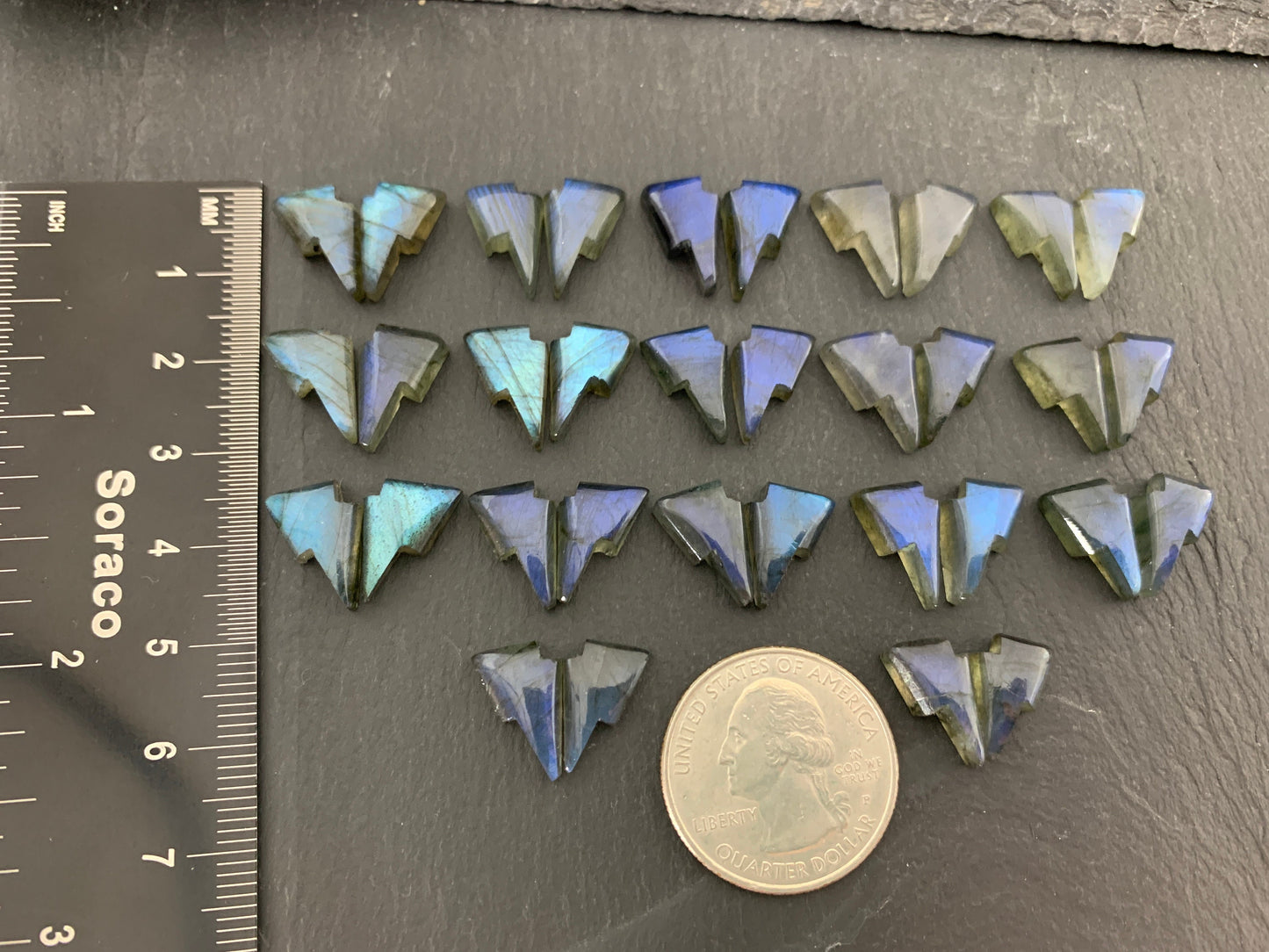 Labradorite lightning bolt pair 9x13mm cabochon