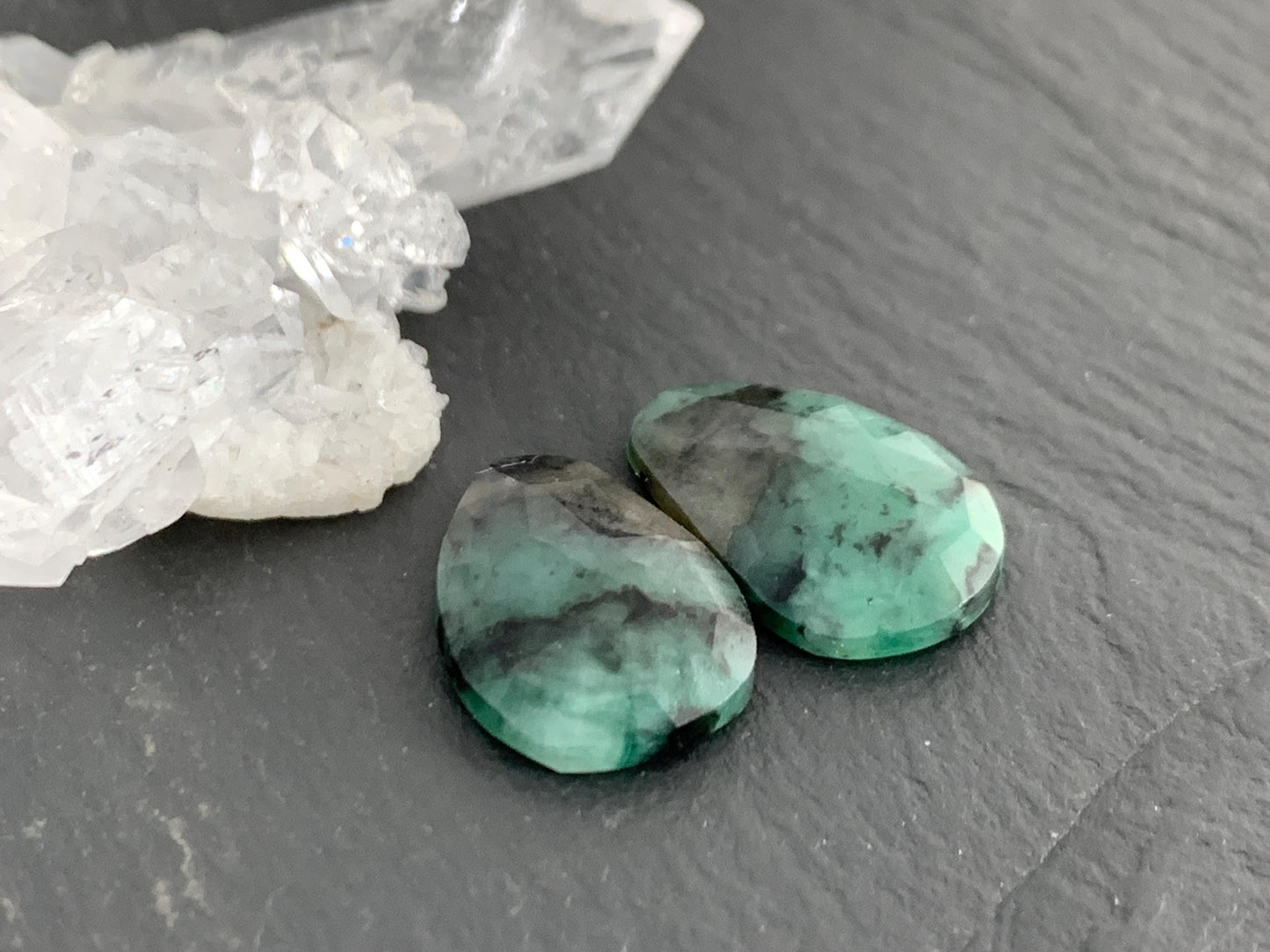 Faceted Emerald Pair 11x17x3.5mm cabochon