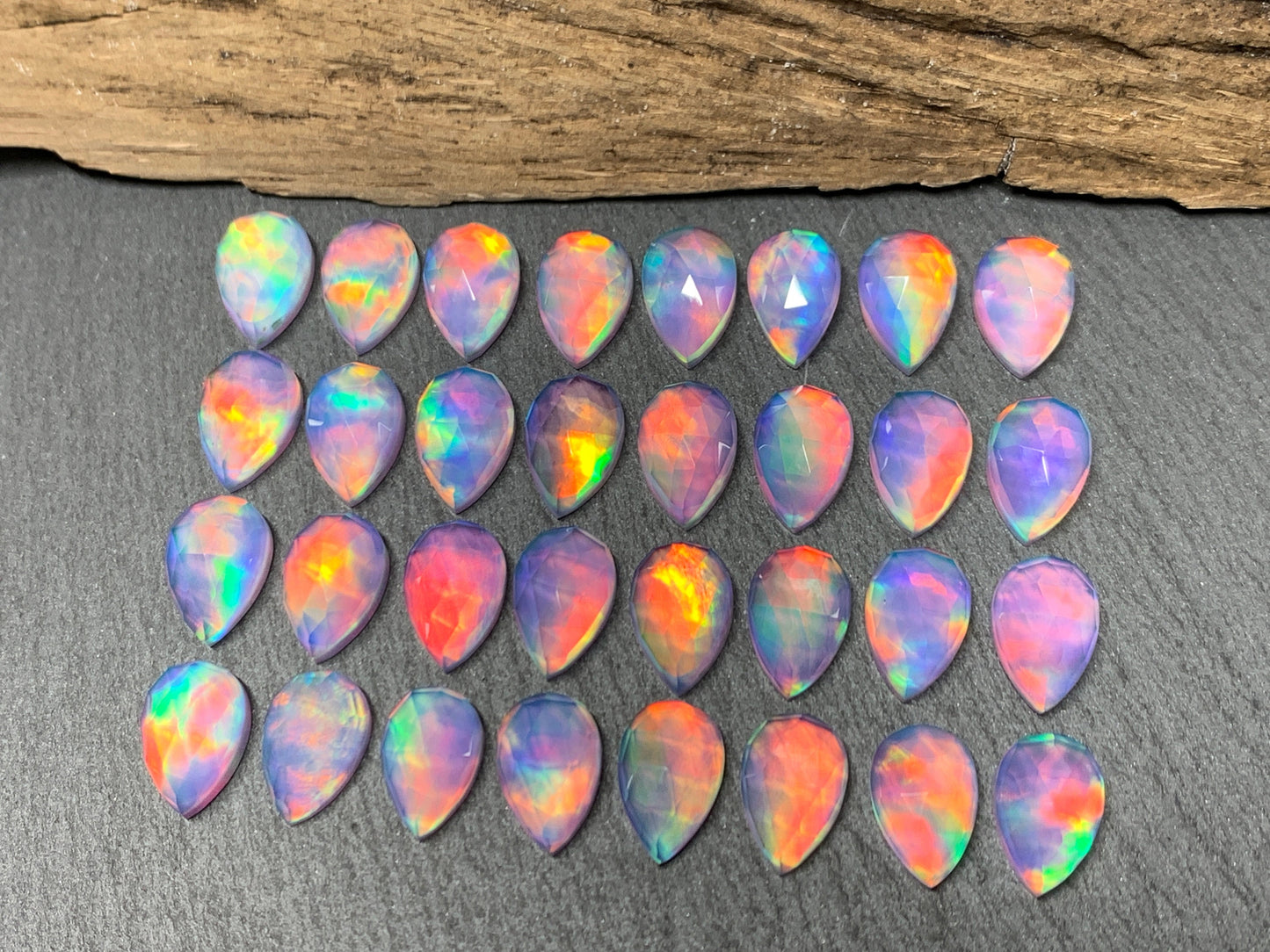 Faceted Aurora Opal pear 8x12mm cabochon - Doublet cabochons/ Select your cabochon