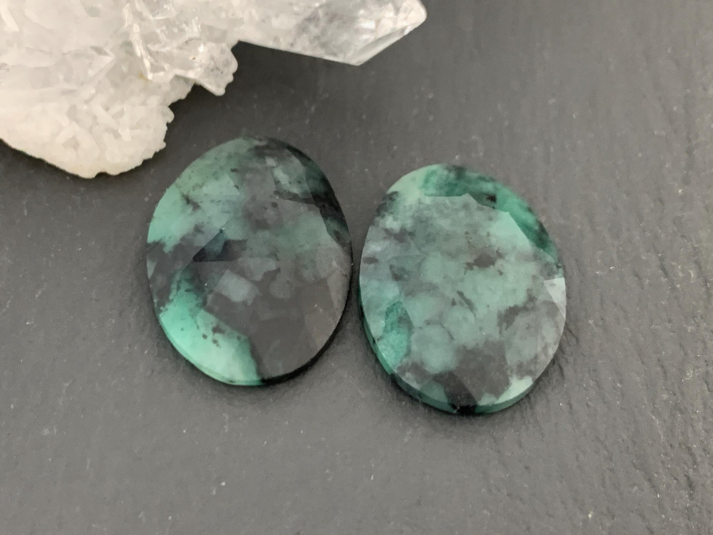 Faceted Emerald Pair 15x21x4mm cabochon