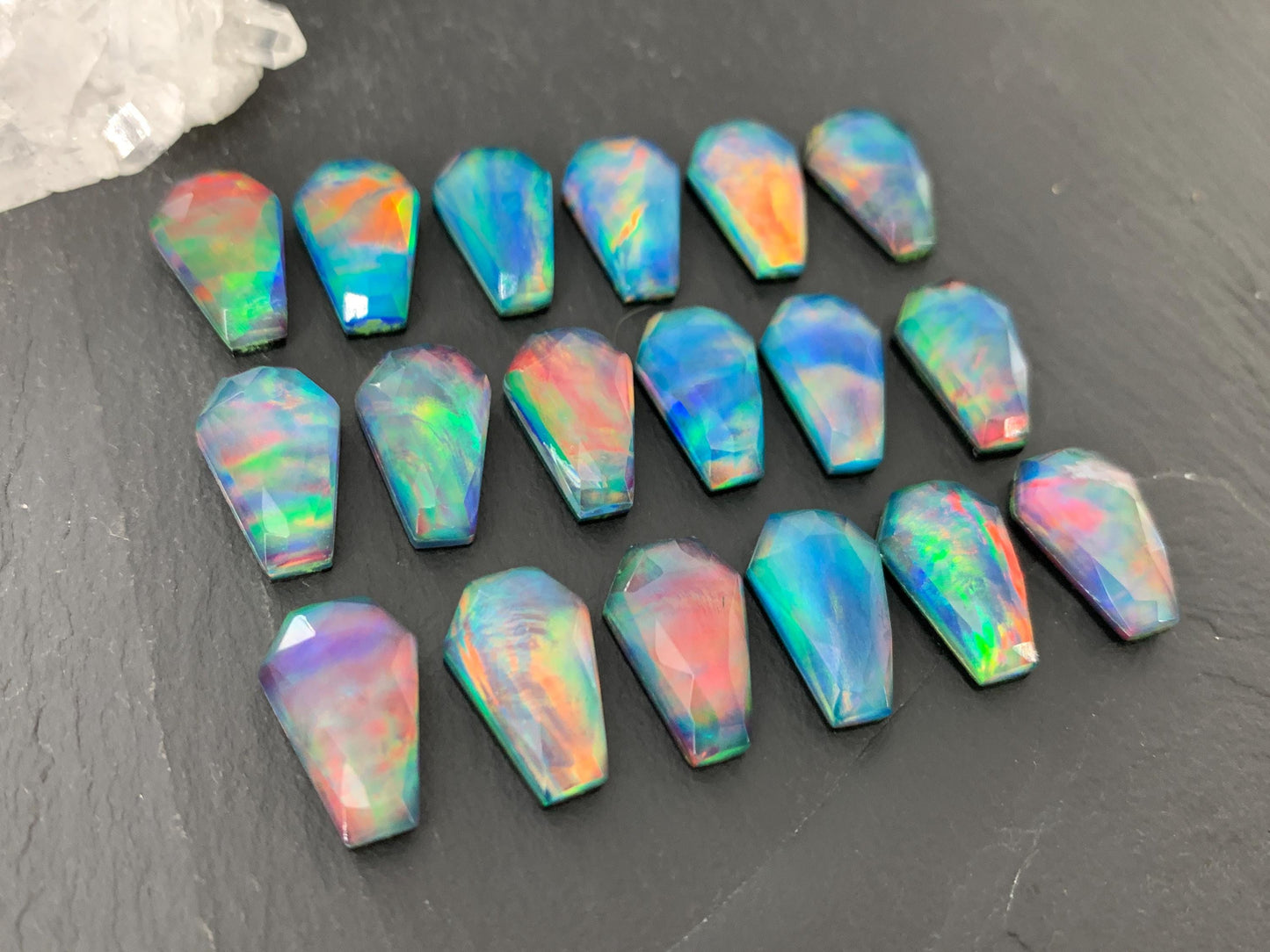 Faceted Aurora Opal coffin 10x16mm cabochon - Doublet cabochons