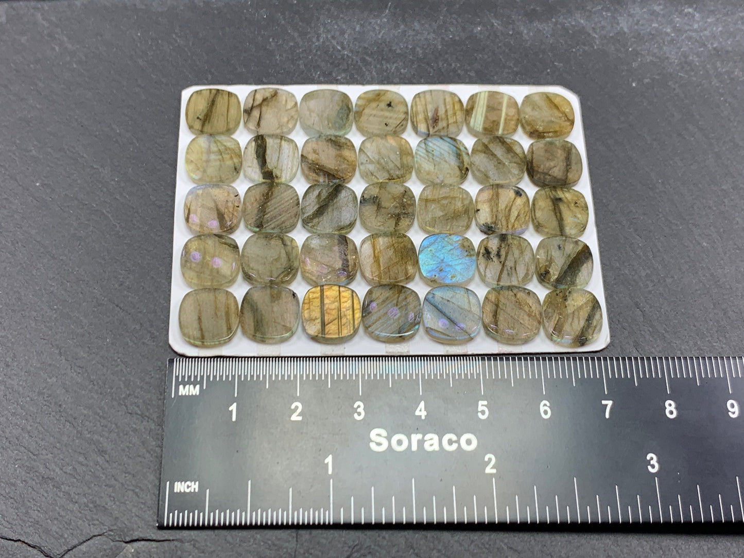 Flat Labradorite square cushion 10mm cabochon - calibrated cabochons