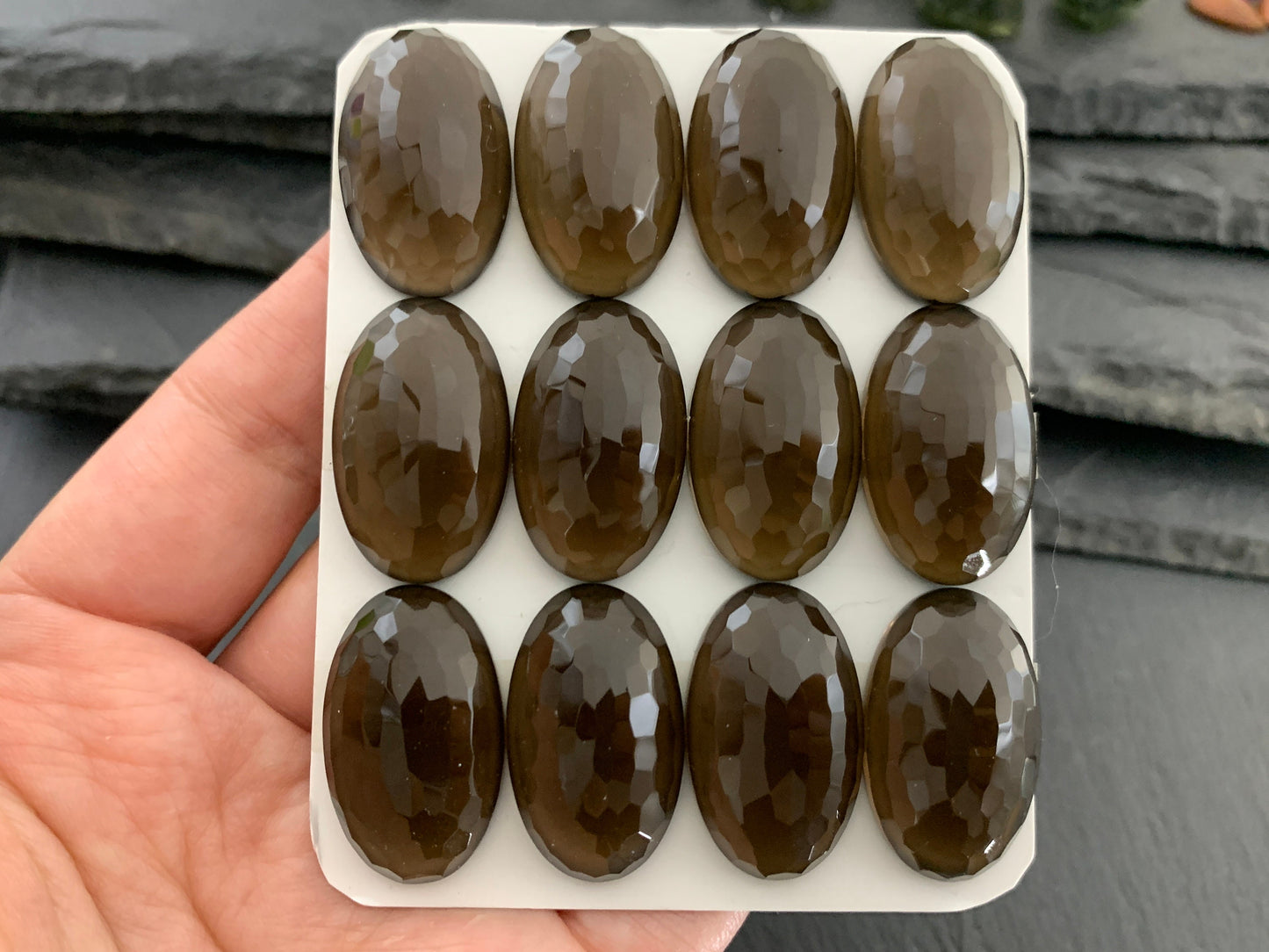 Faceted Smokey Quartz oval 16x26mm cabochon - Calibrated cabochons