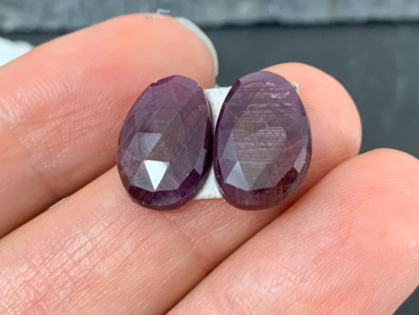 Faceted Ruby pair 8x14x3mm cabochon