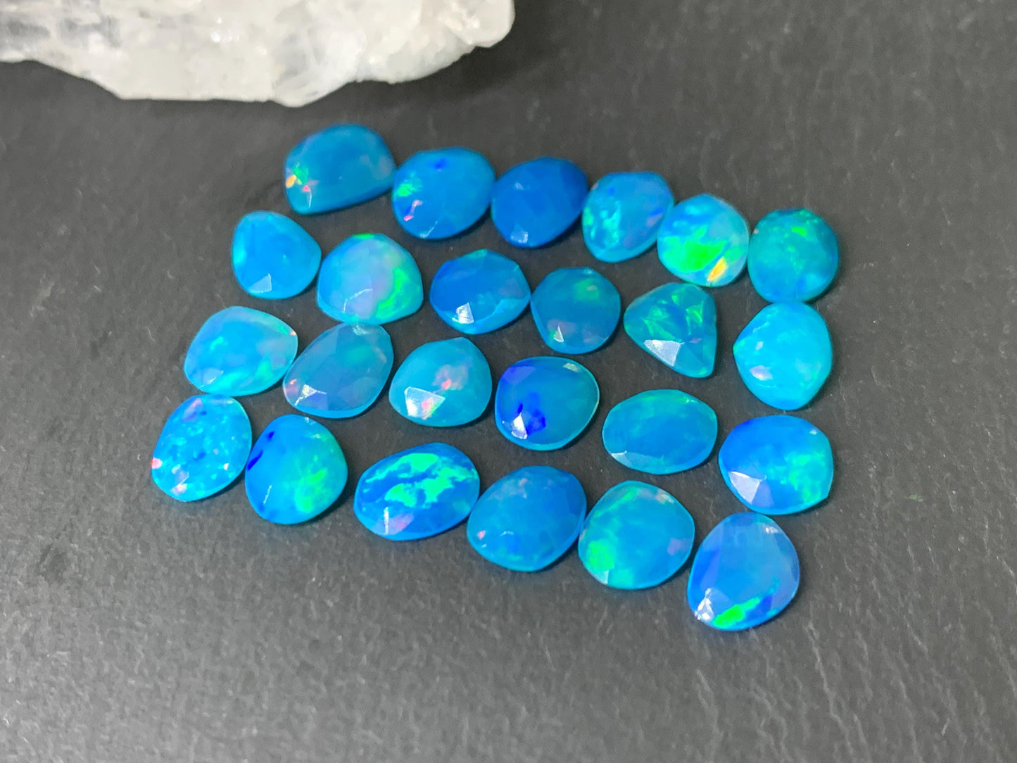 Faceted Blue Ethiopian Opal 7-9mm long cabochon