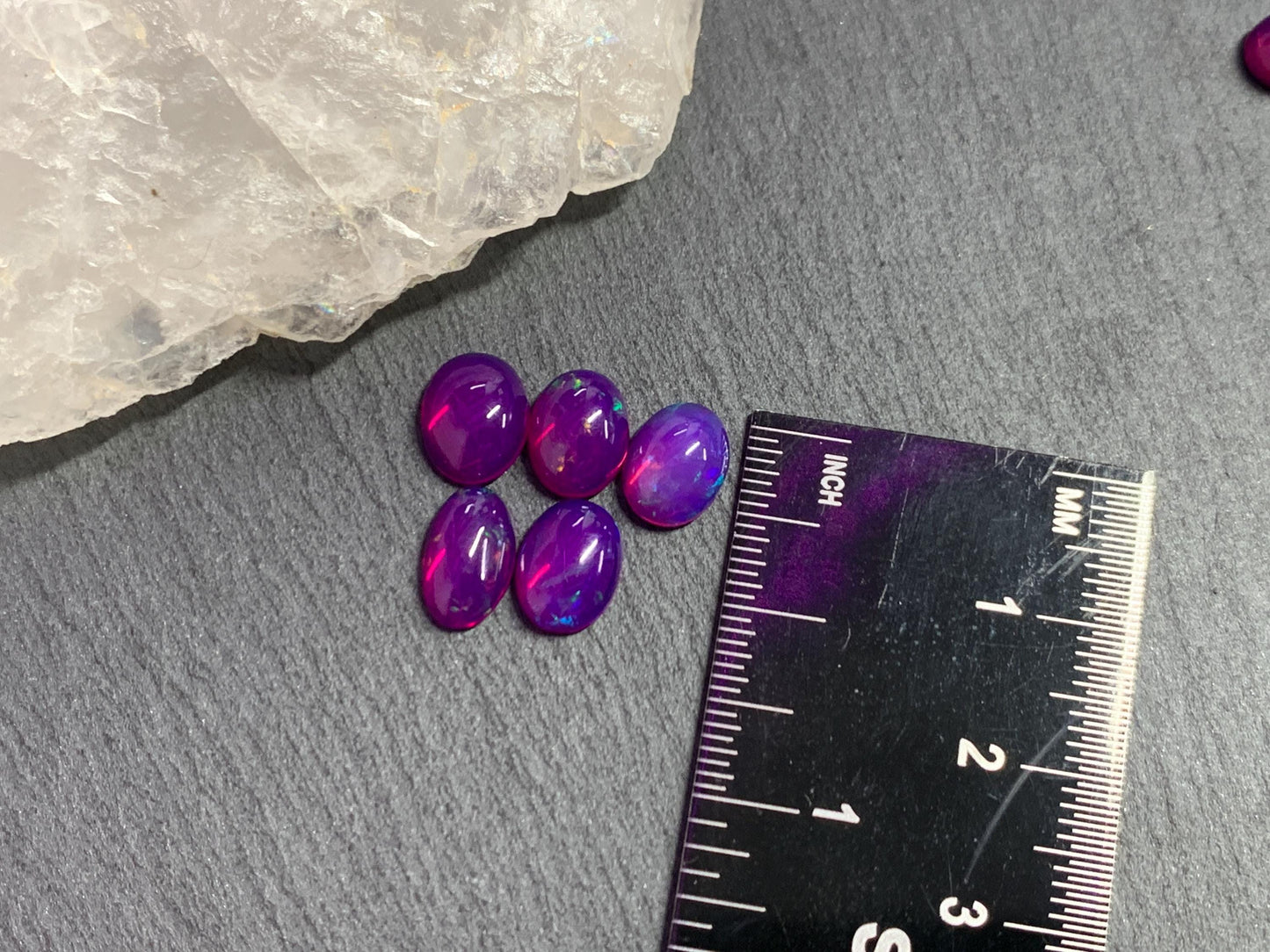 Ethiopian Opal oval 9-10mm long cabochon - Natural Opal smoked to purple color