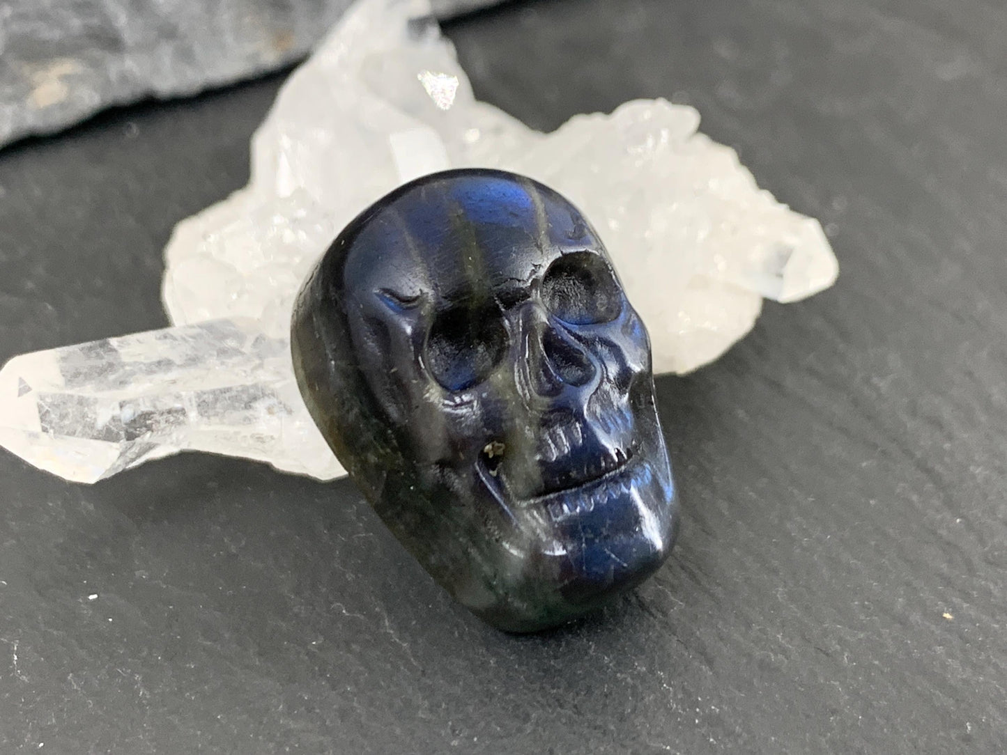 Labradorite Skull Cabochon 15x22mm - Natural Green Gemstone Flat Back Carving