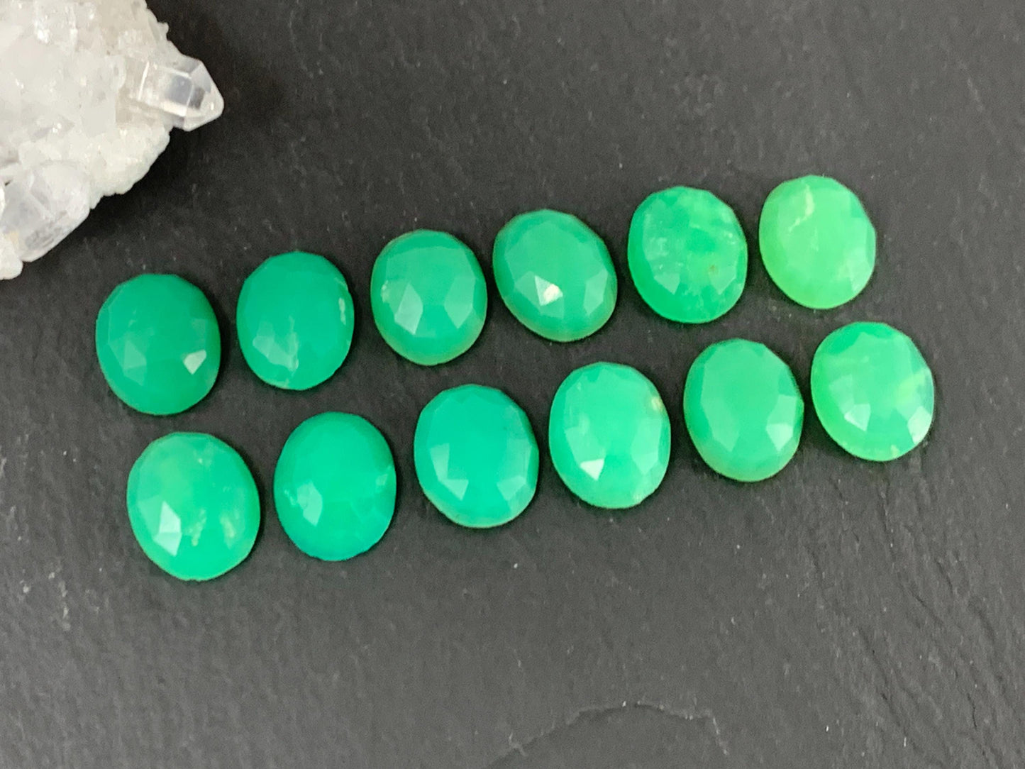 Faceted Chrysoprase Cabochon - 8x10mm Oval Green Gemstone for Jewelry Making Stones