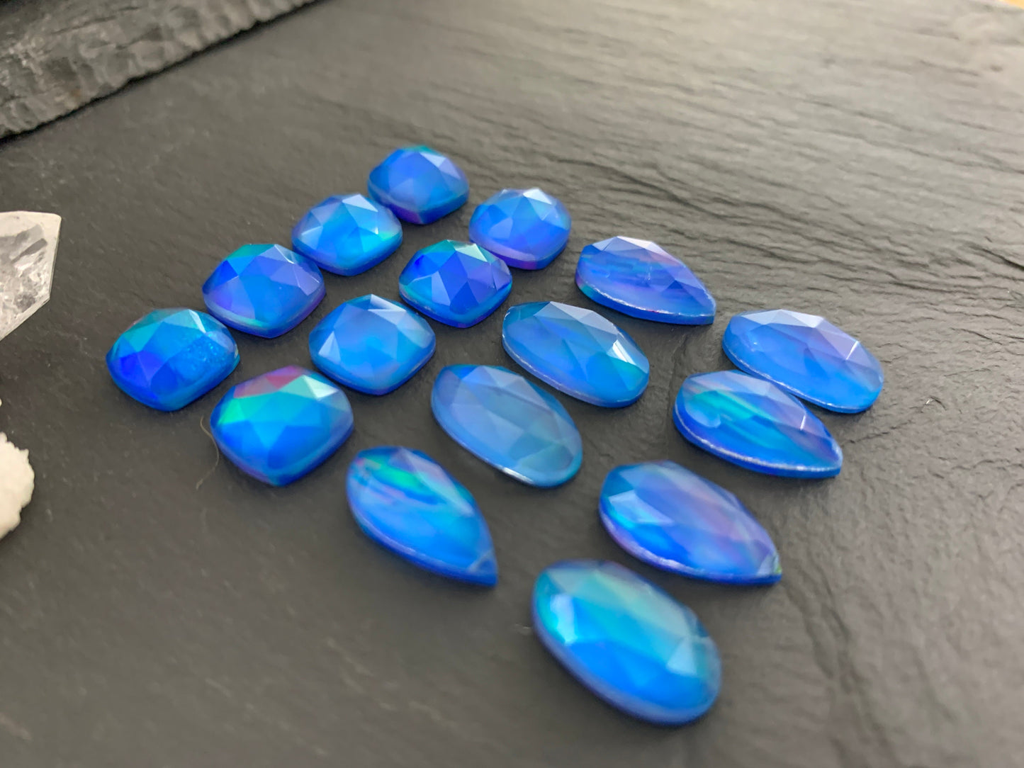 Faceted Aurora Opal 10-15mm long cabochon - Doublet cabochons