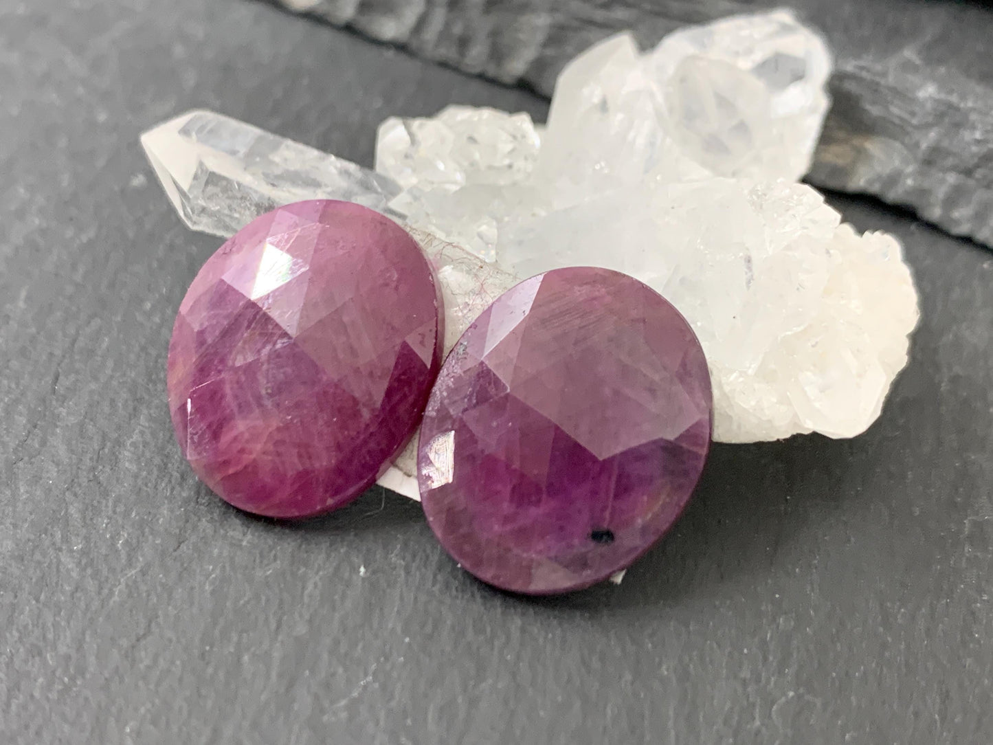 Faceted Ruby pair 14x17x3mm cabochon