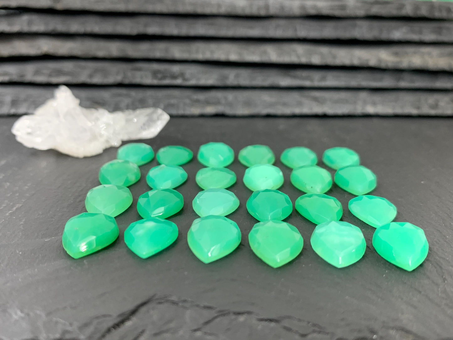 Faceted Chrysoprase pear 10x14mm cabochon