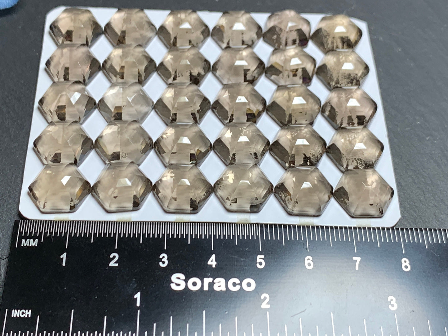 Faceted Smokey Quartz hexagon 12mm cabochon - Calibrated cabochons