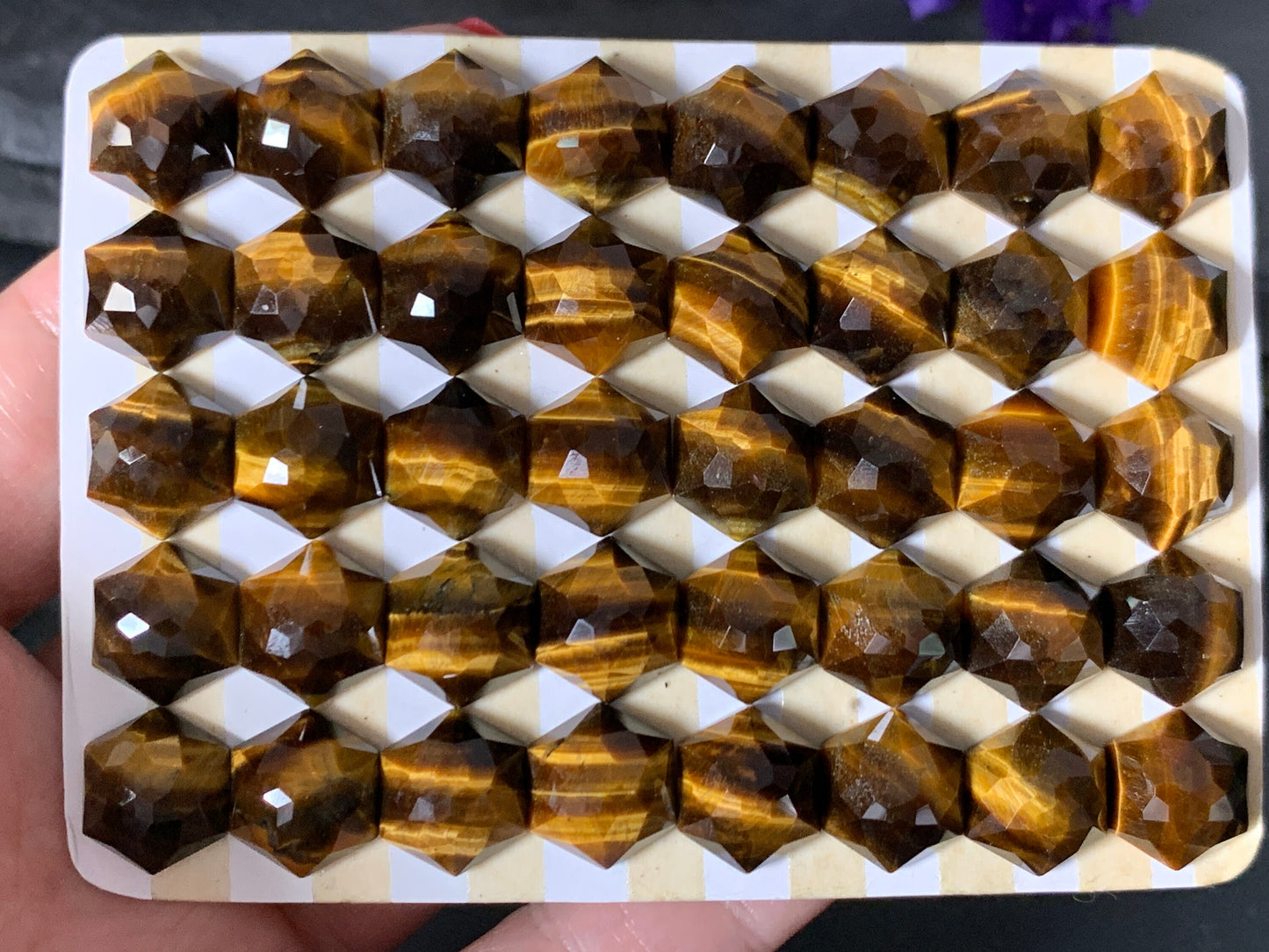 Faceted Tiger Eye hexagon 11mm cabochon - Calibrated cabochons