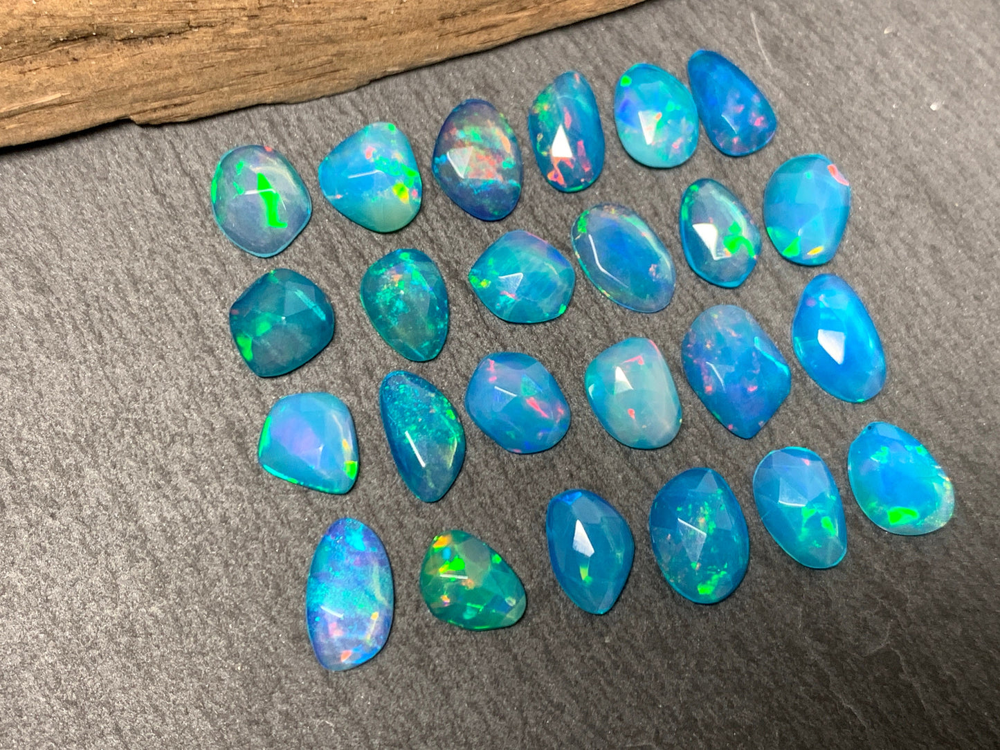 Faceted Blue Ethiopian Opal 8-10mm long cabochon