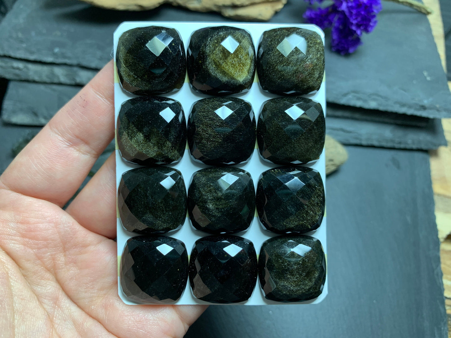 Faceted Gold Obsidian 20mm Cabochon - Calibrated cabochons