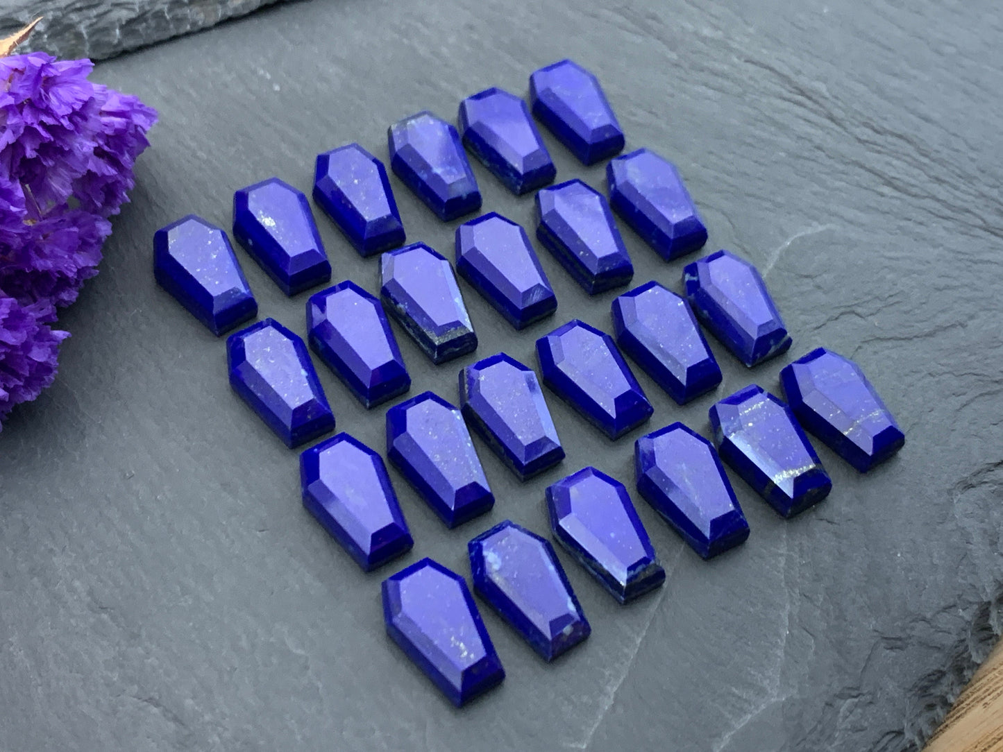 Faceted Lapis Lazuli coffin 10x16mm cabochon