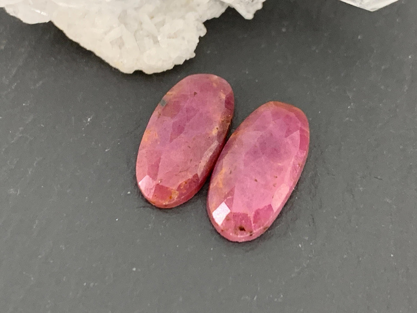 Faceted Ruby pair 7x14x3mm cabochon