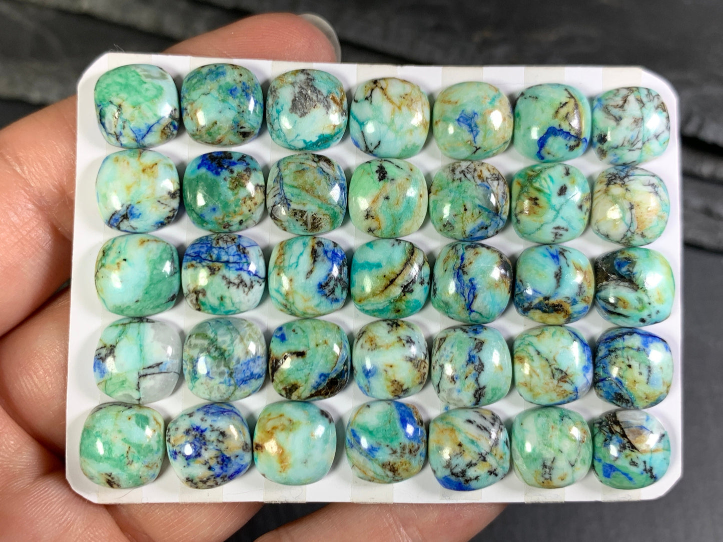 Azurite square cushion 10mm cabochon - Calibrated cabochons