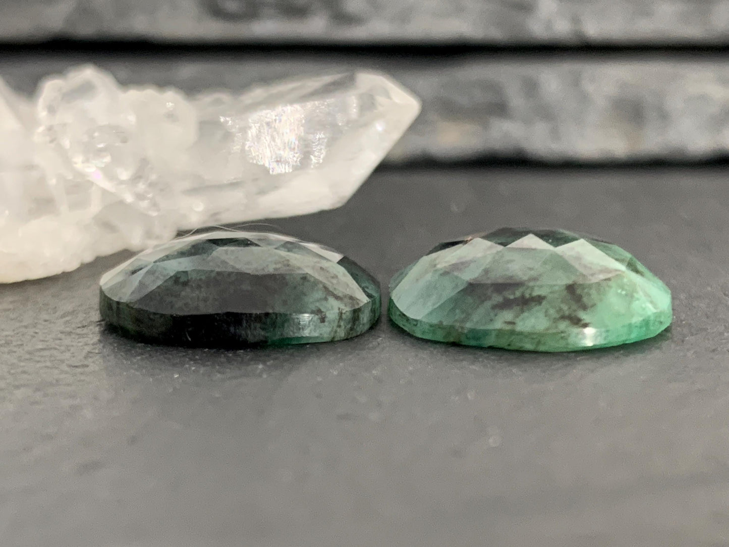 Faceted Emerald Pair 14x17x4mm cabochon
