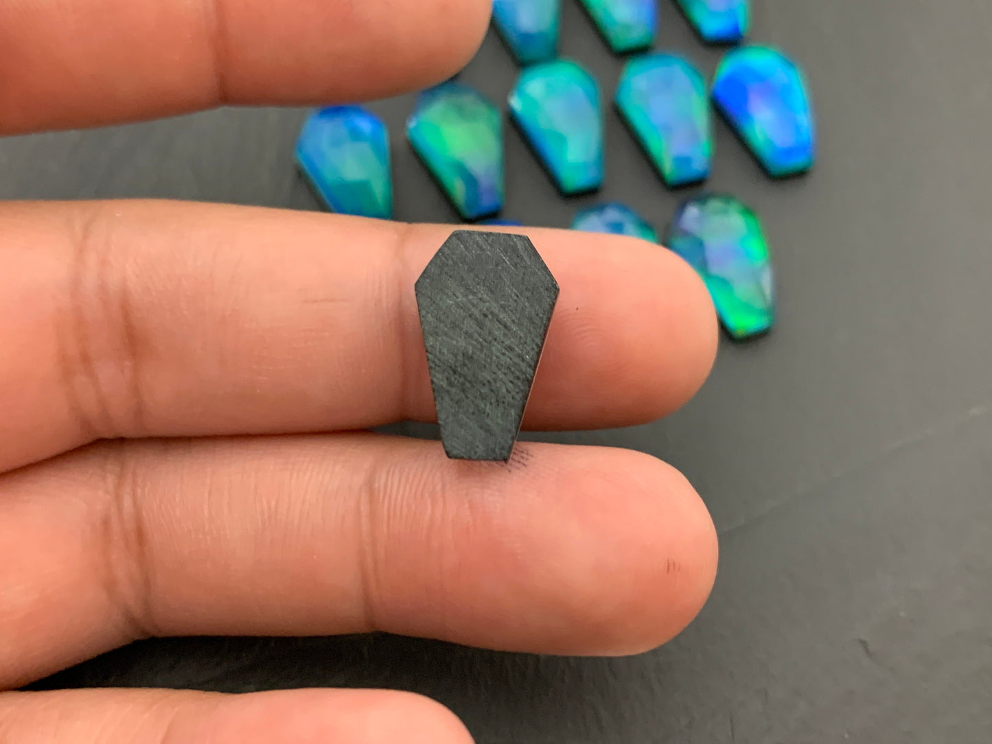 Faceted Aurora Opal coffin 10x16mm cabochon - Doublet cabochons