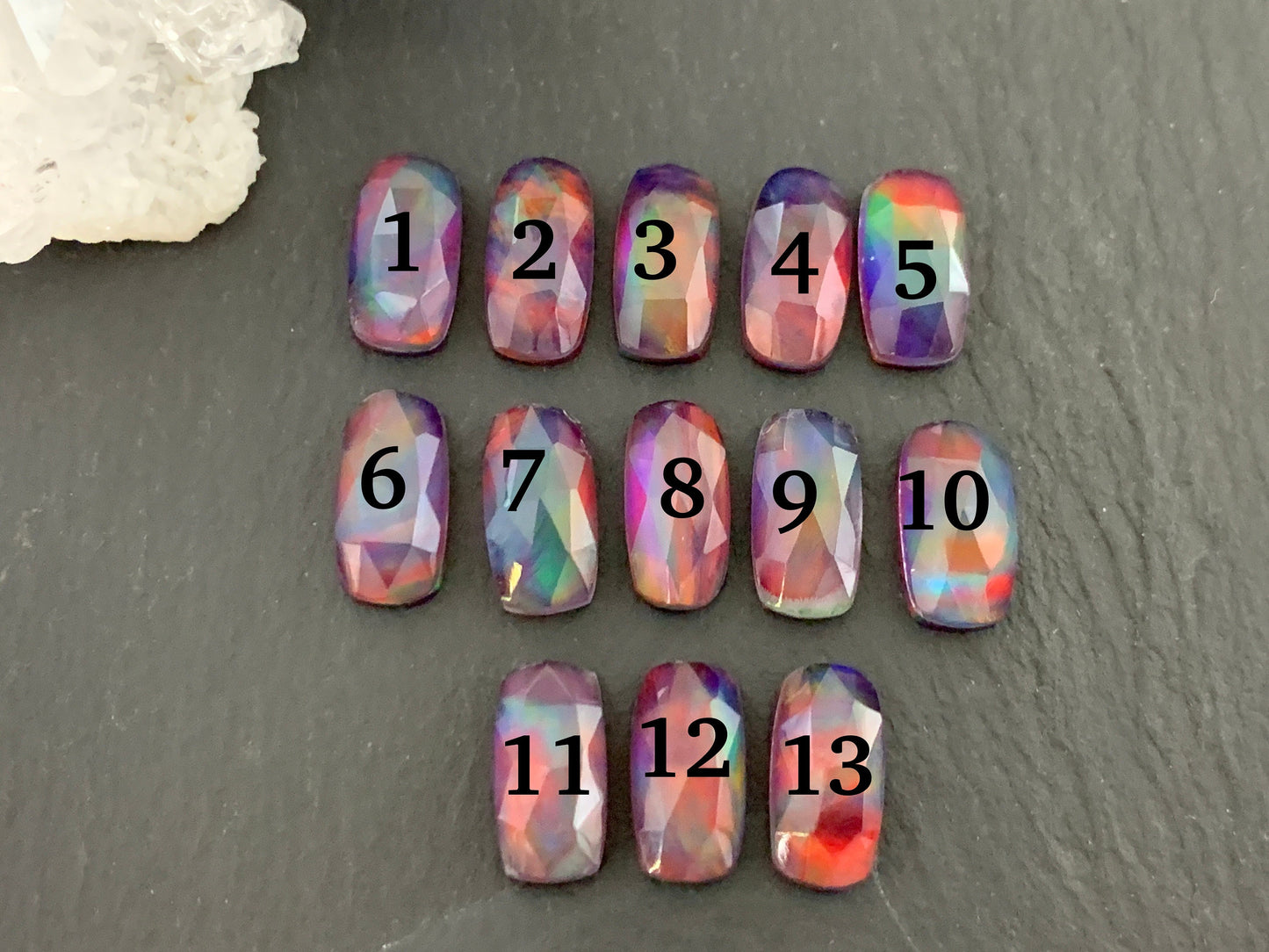Faceted Aurora Opal oval 6x12mm cabochon - Doublet cabochon
