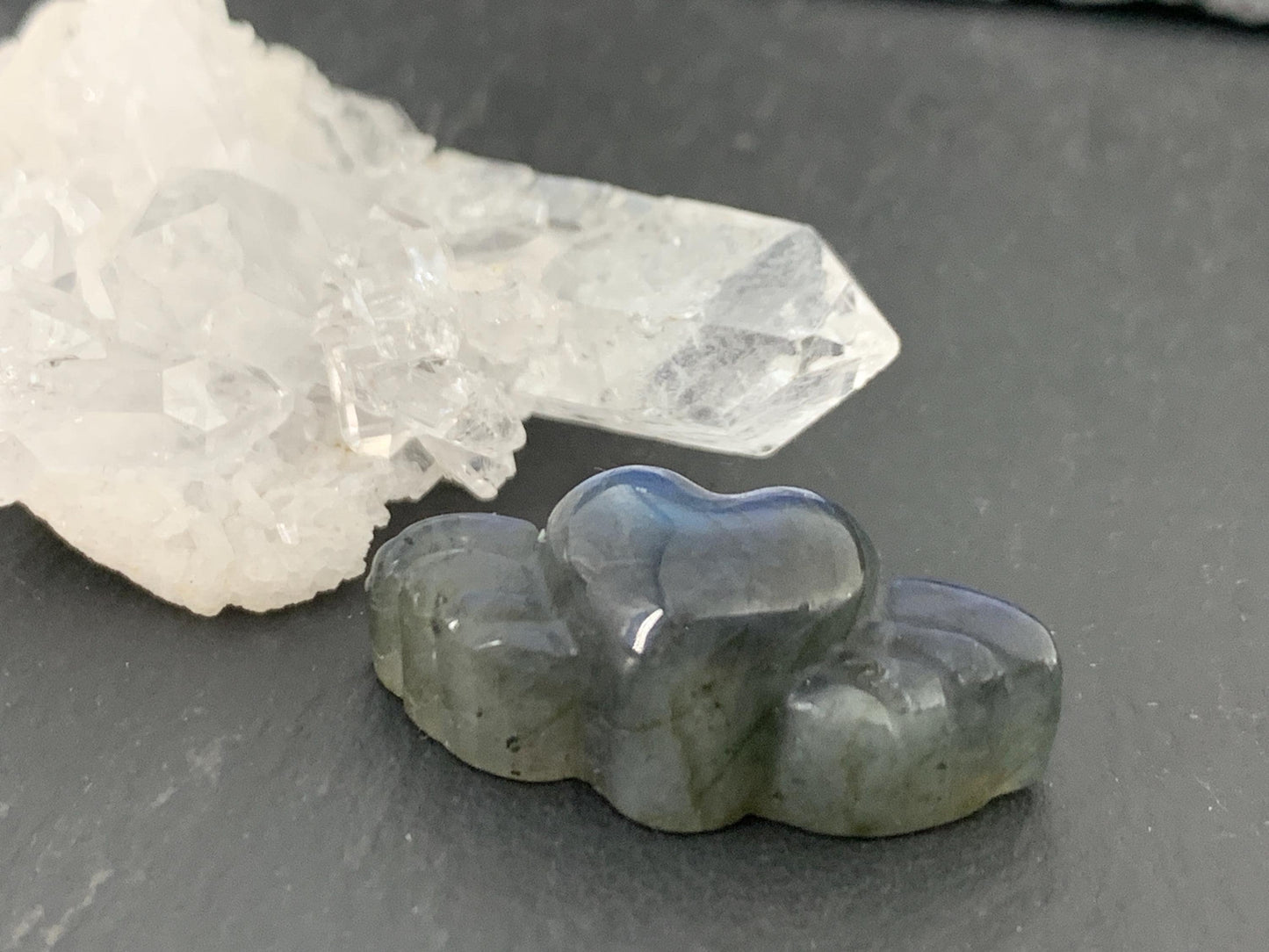 Labradorite Heart with Wings 25x10mm. Hand Carved Gemstone