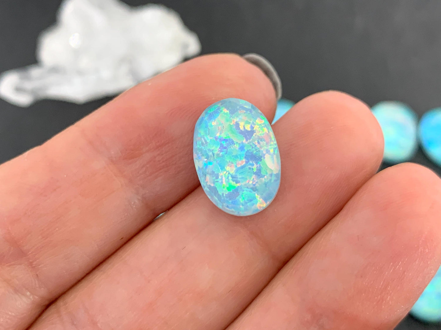 Faceted Aurora Opal oval 10x14mm cabochons - Doublet cabochons - man made Opal