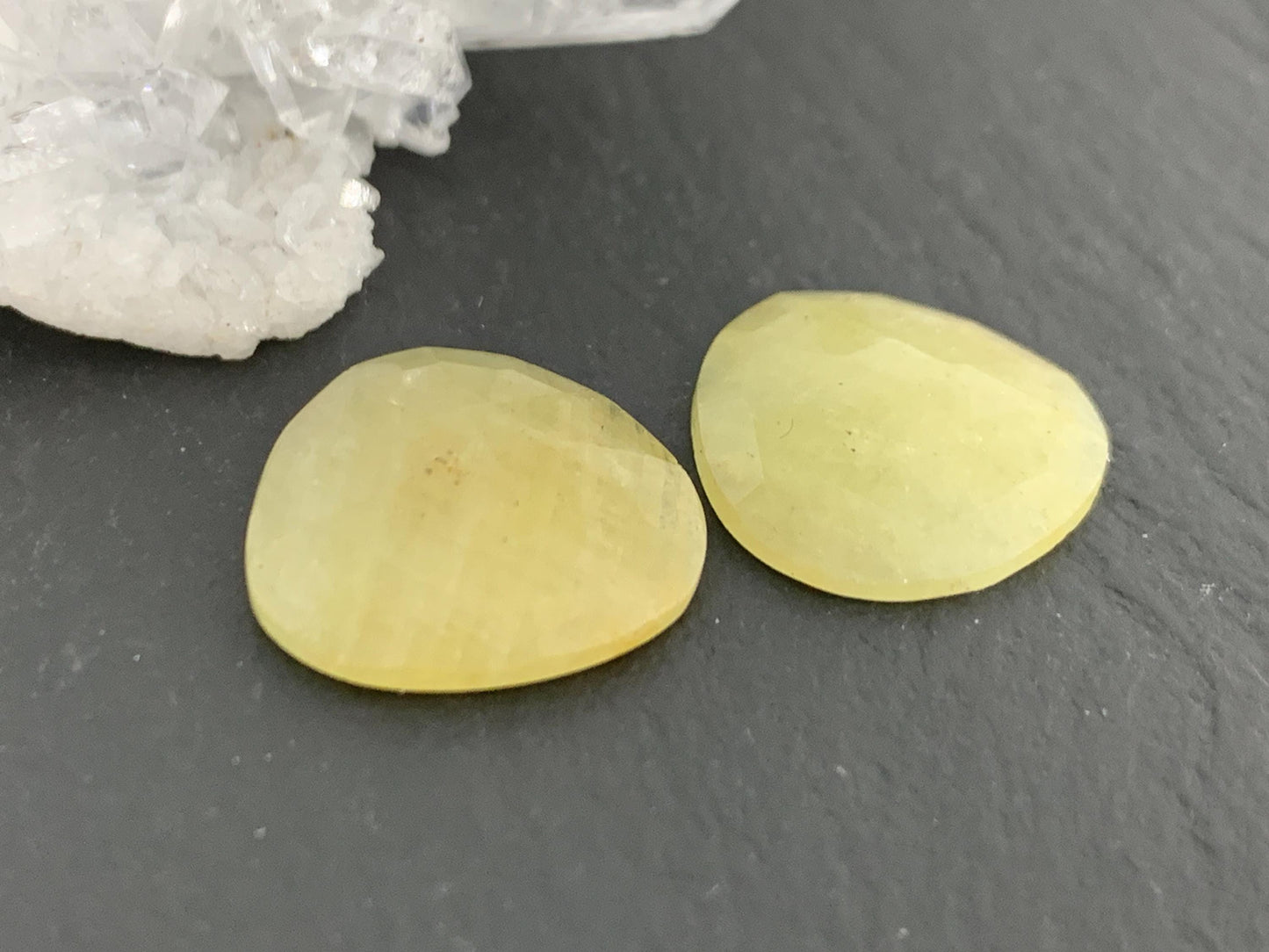 Faceted Yellow Sapphire pair 13x14x3mm cabochon