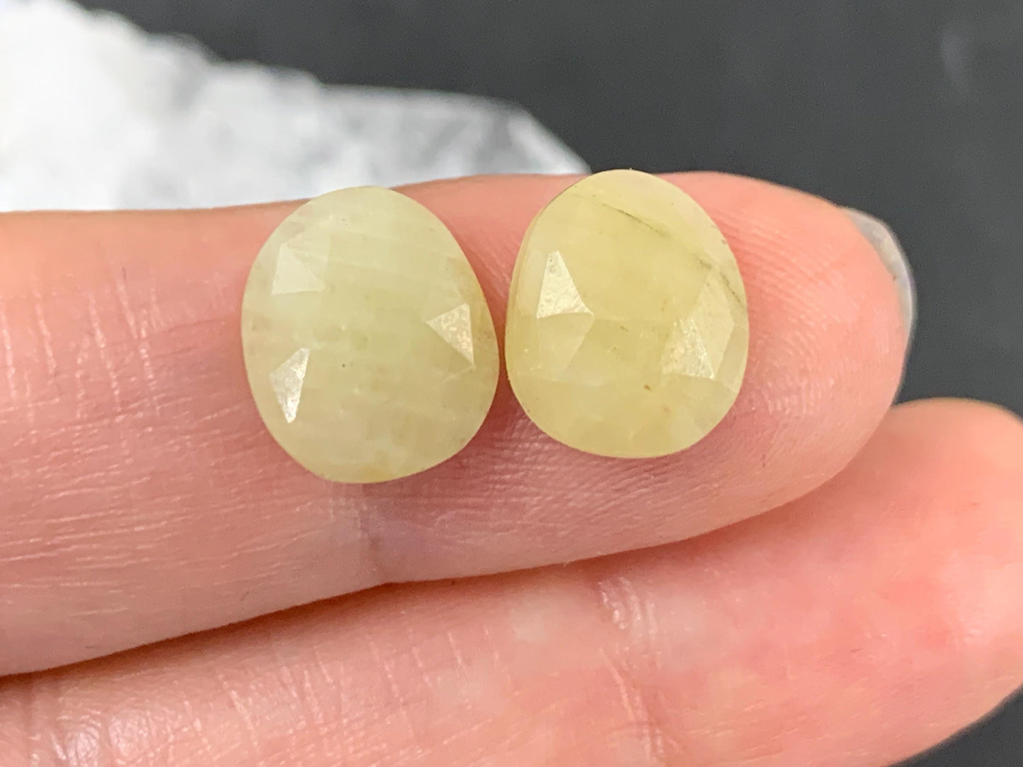 Faceted Yellow Sapphire pair 9x11x3mm cabochon